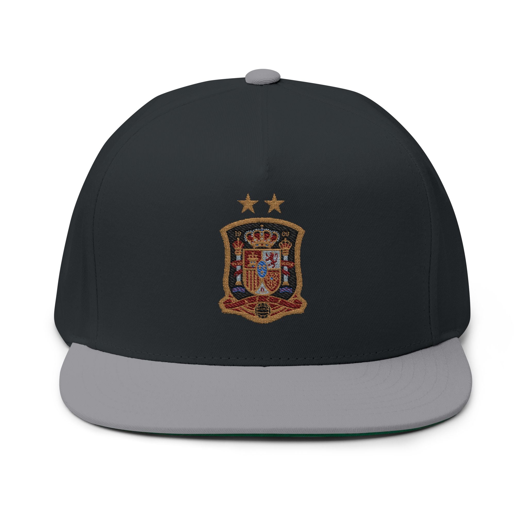 Embroidered Spanish Crest Flat Bill Cap  Royal Spain Soccer Emblem Snapback