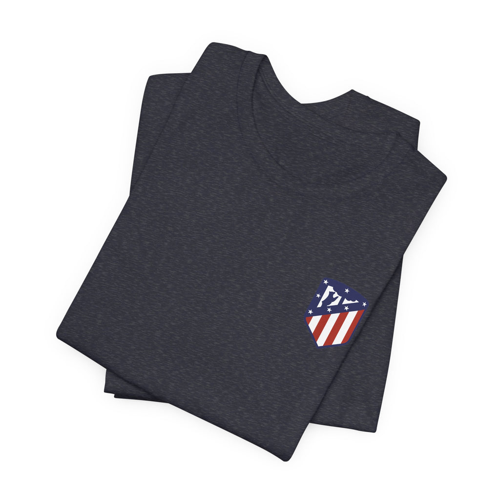 Atletico Madrid Shield T-Shirt Front Chest & Sleeve Logo Soccer Tee