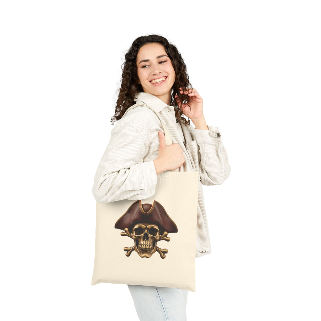 Pirate Skull & Anchor Canvas Tote Bag — Nautical Pirate Beach Shopping Tote