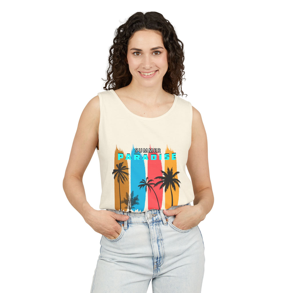 California Paradise Palm Tank Top Retro Beach Sunset Graphic