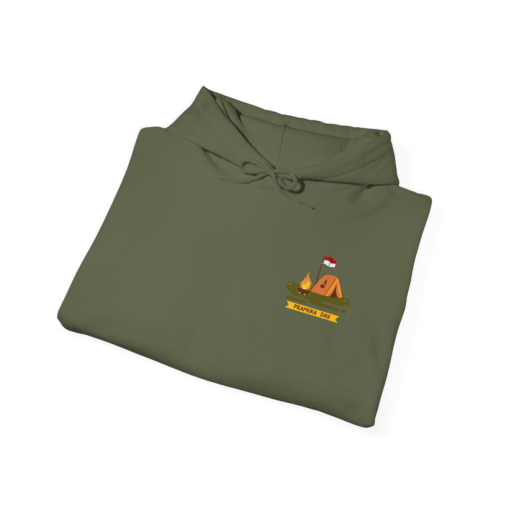 Camping Gear Hoodie  Tent, Boots, Lantern, Campfire Illustration
