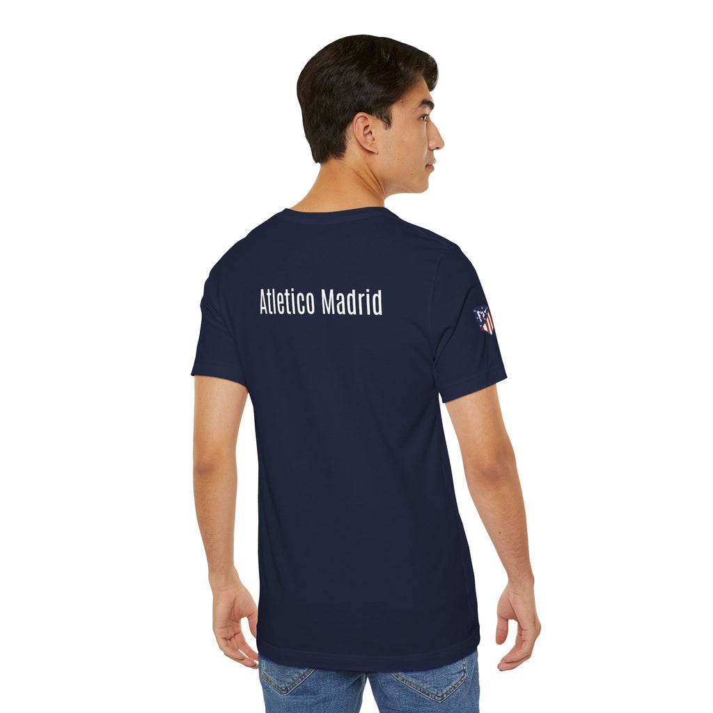 Atletico Madrid Shield T-Shirt Front Chest & Sleeve Logo Soccer Tee