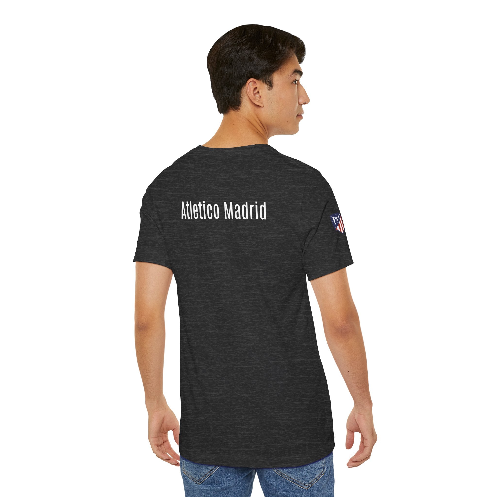 Atletico Madrid Shield T-Shirt Front Chest & Sleeve Logo Soccer Tee