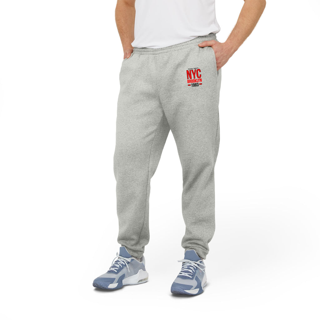 Fleece Joggers Cozy Grey Adidas-Style Sweatpants with Small Red Logo
