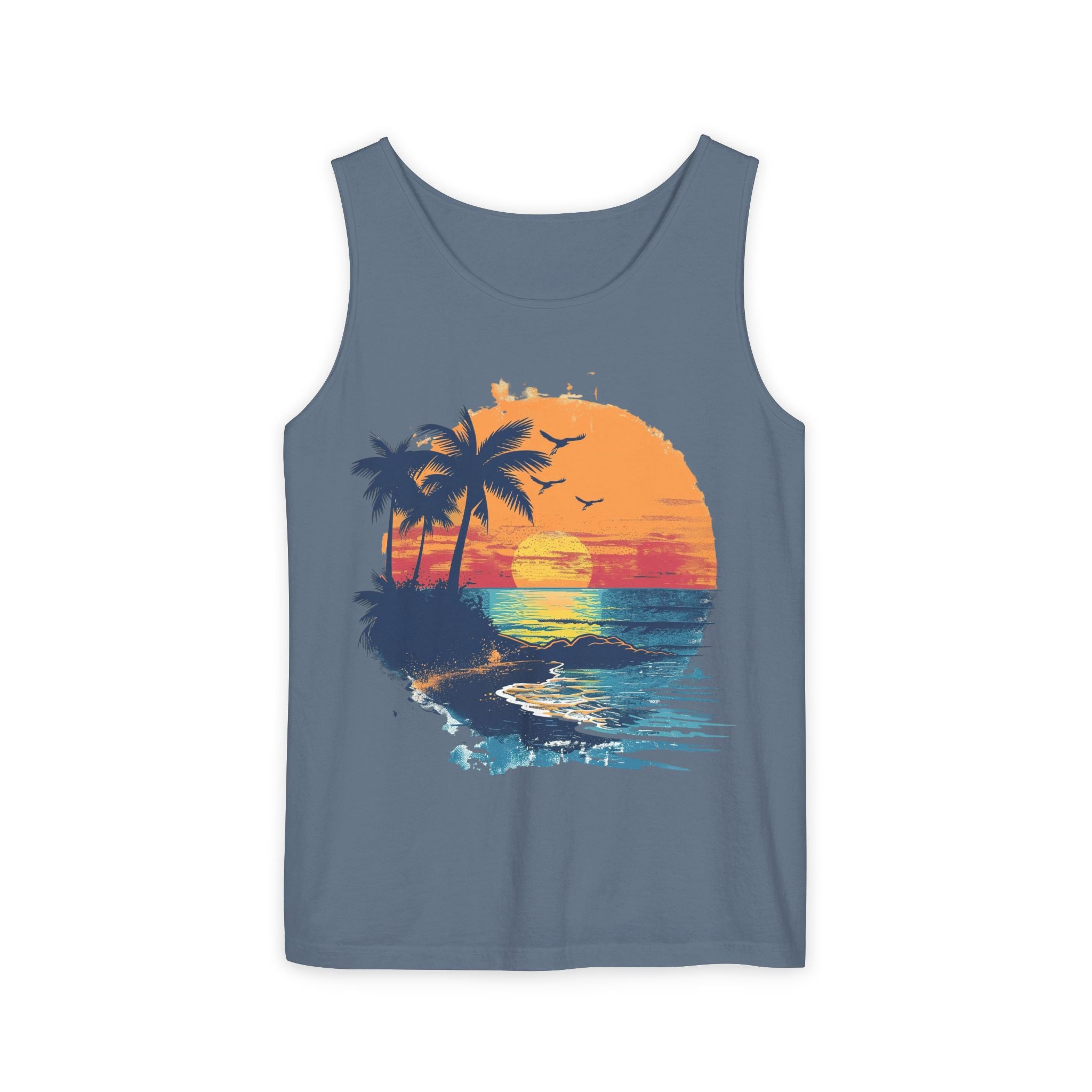 Tropical Sunset Tank Top Palm Tree Beach Graphic Tank