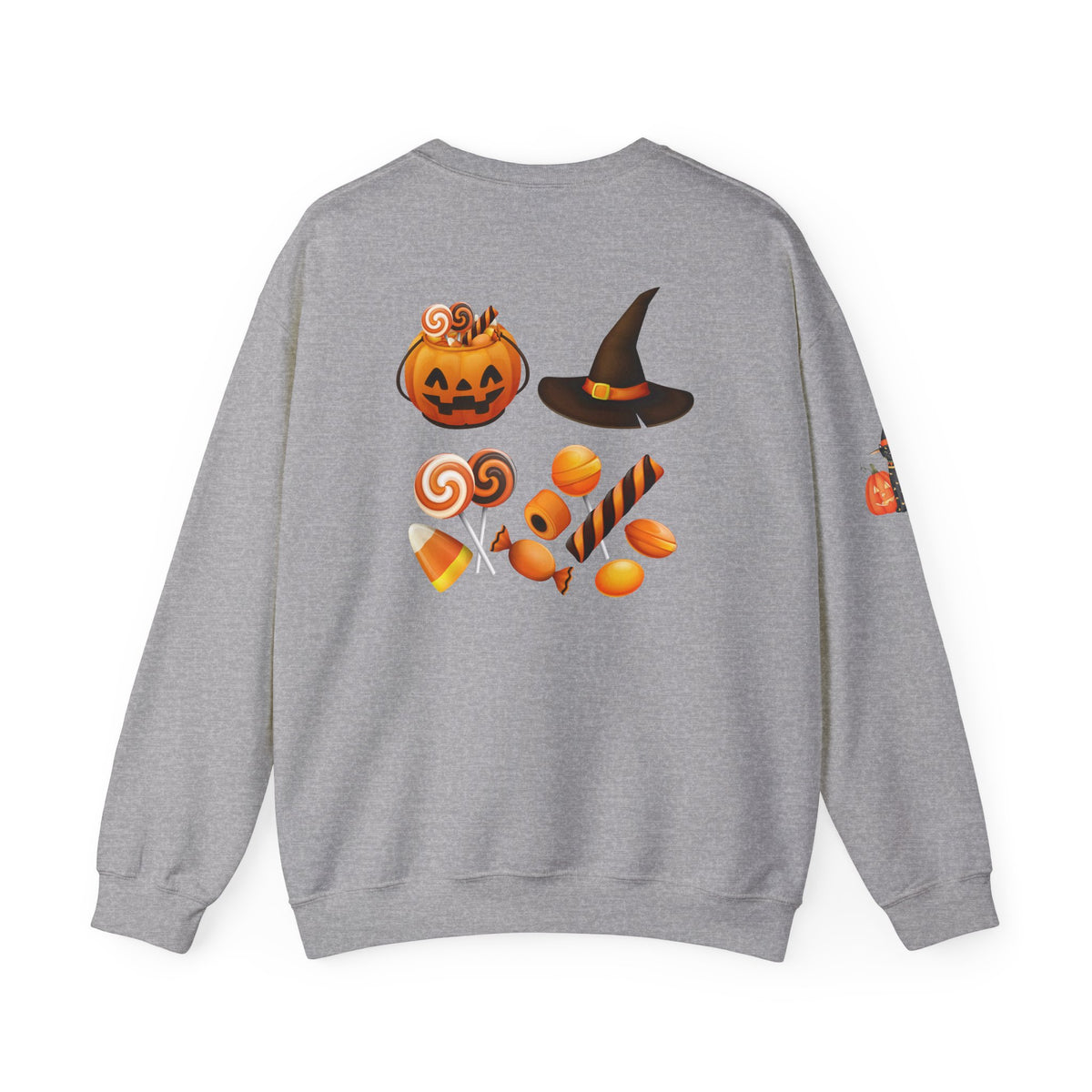 Halloween Candy Crewneck Sweatshirt — 'Happy Halloween' Jack-o'-Lantern & Candy Design