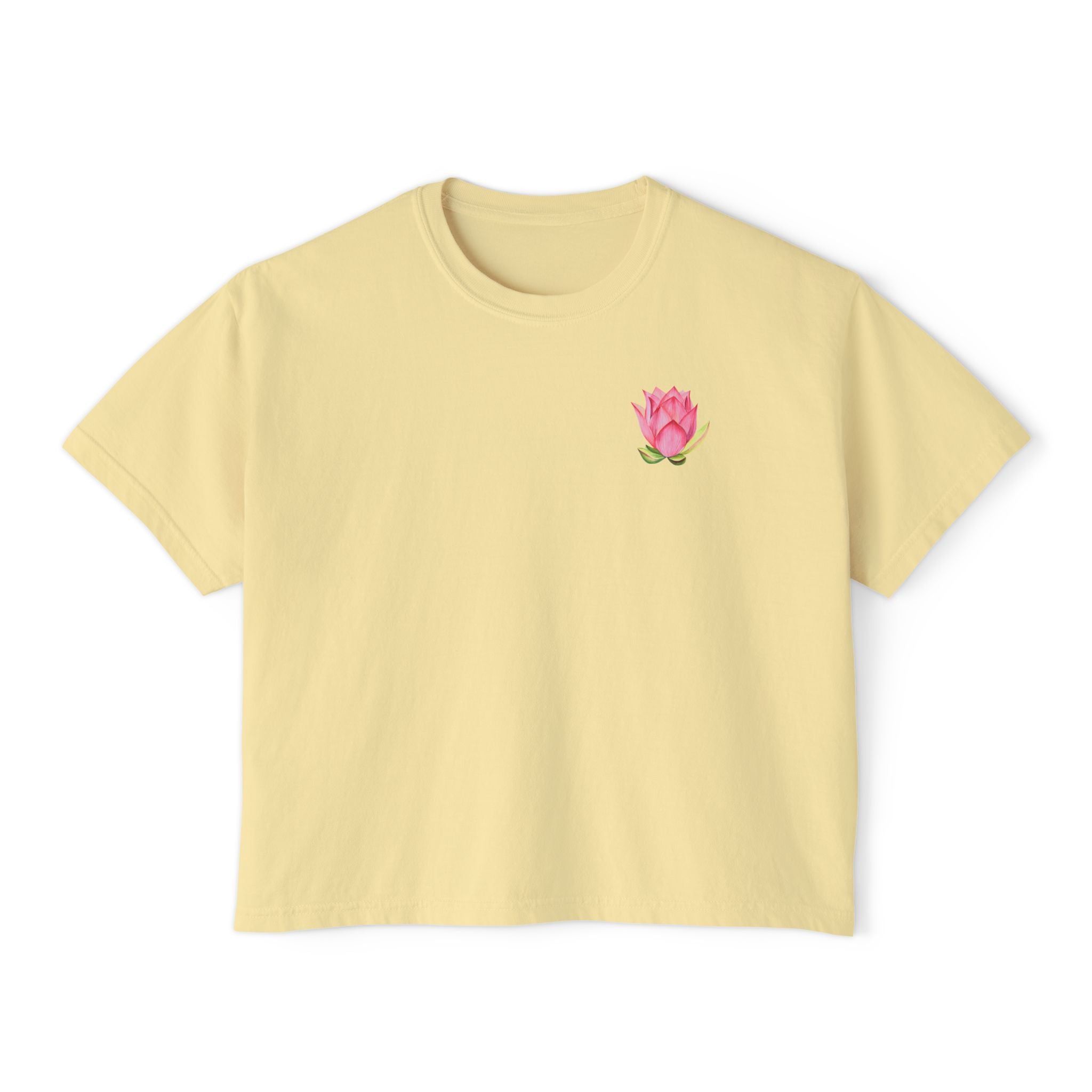 Yoga Time Boxy Tee — Women’s Cropped Yoga T‑Shirt with Lotus Graphic