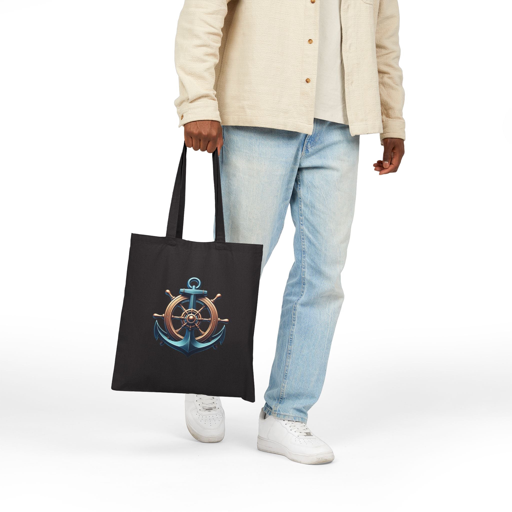 Pirate Skull & Anchor Canvas Tote Bag — Nautical Pirate Beach Shopping Tote