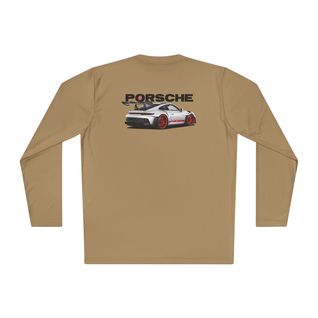 Porsche Racing Graphic Long Sleeve Tee Sports Car Crest and Rear View Print