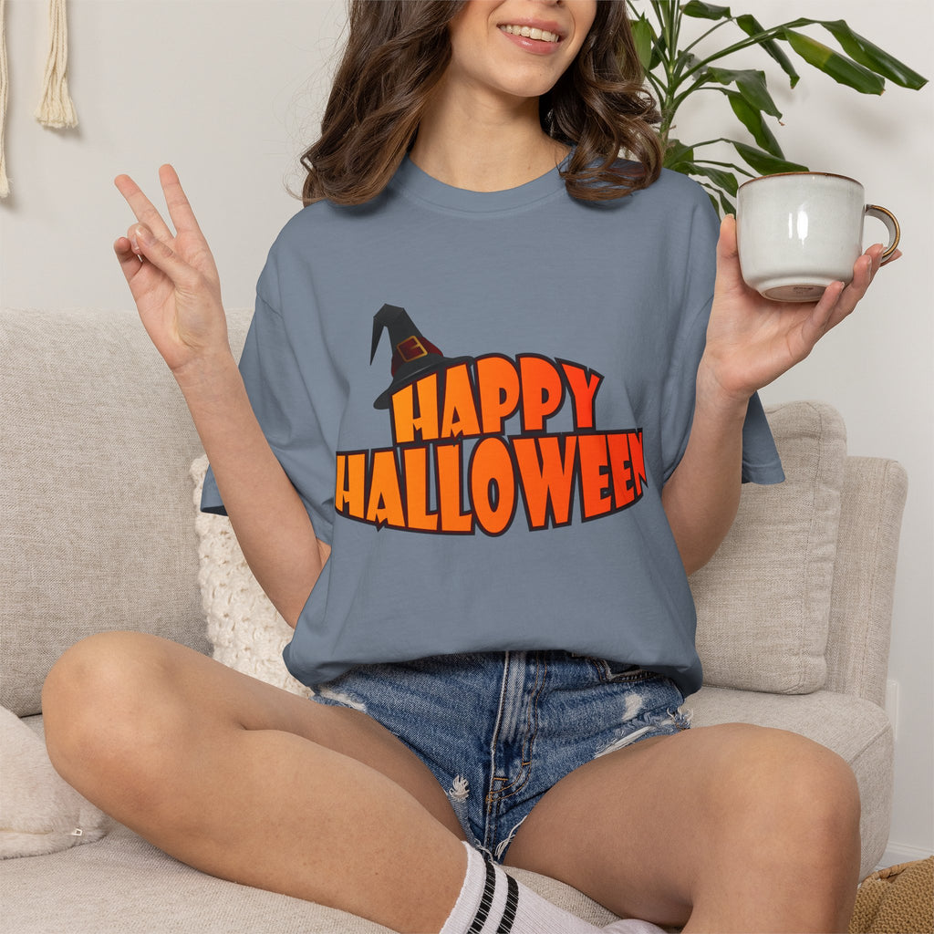 Halloween Icons T-Shirt — "Happy Halloween" Graphic Tee with Spooky Back Illustrations