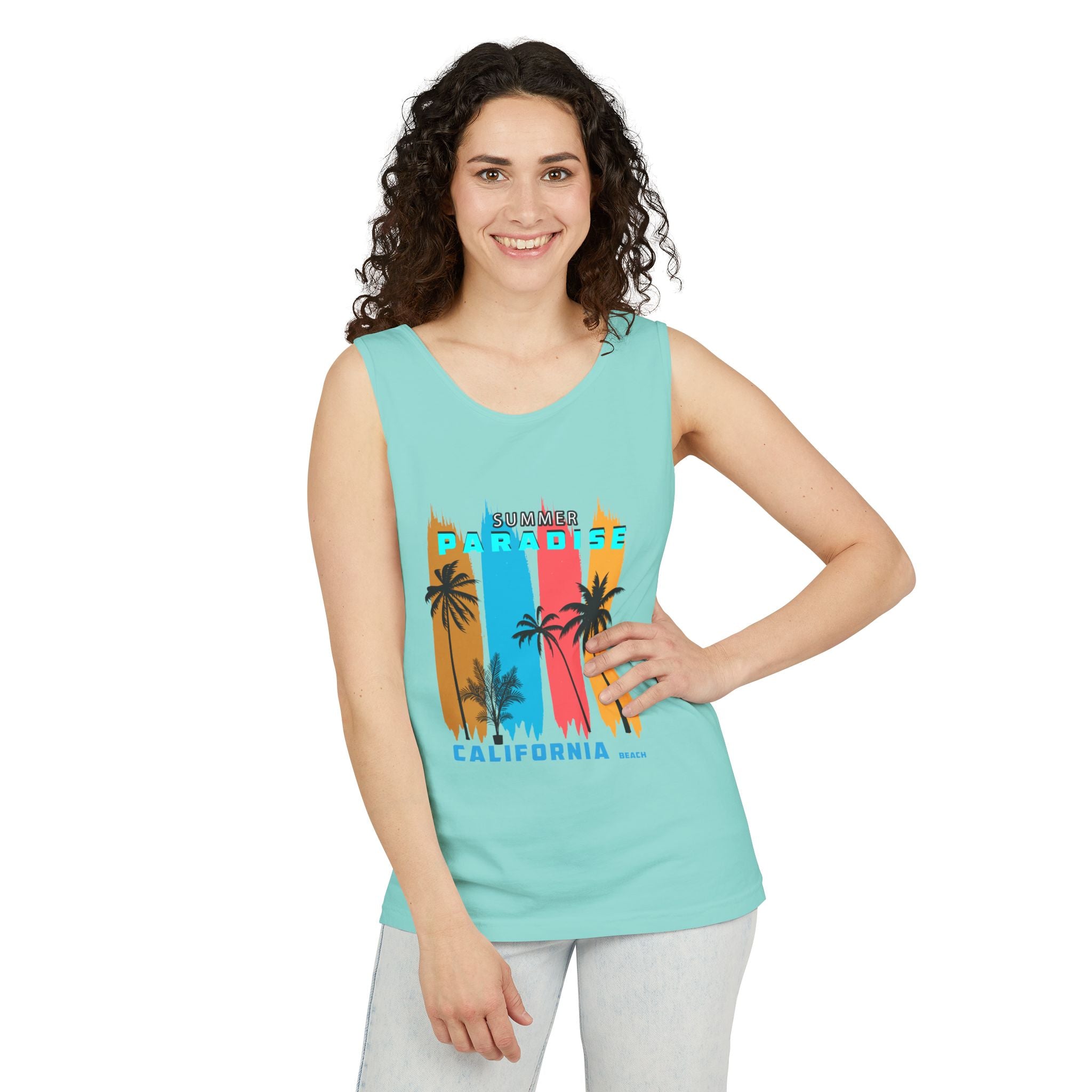 California Paradise Palm Tank Top Retro Beach Sunset Graphic