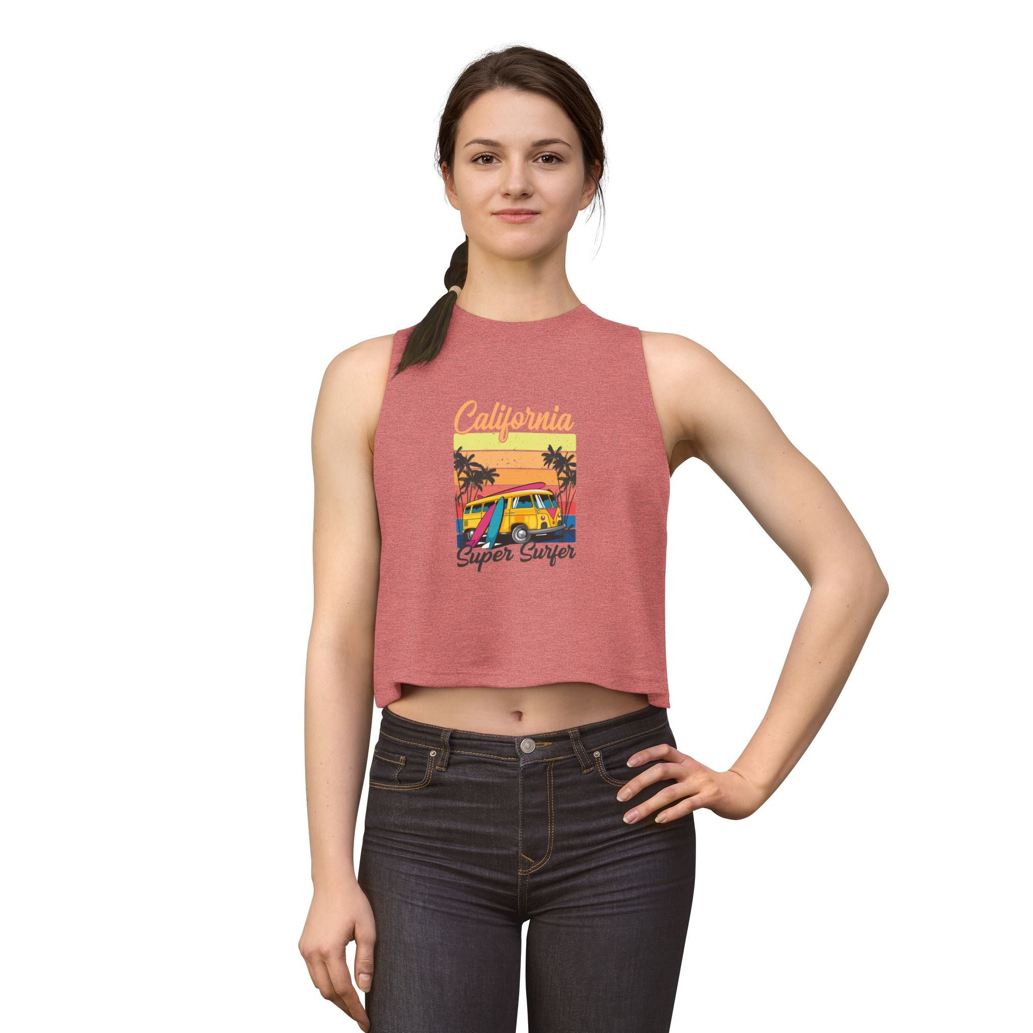 California Super Surfer Crop Top Retro Beach Van Surf Graphic