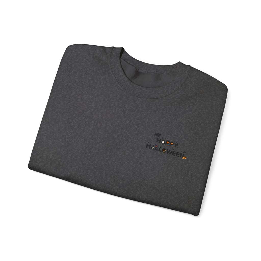 Halloween Candy Crewneck Sweatshirt — 'Happy Halloween' Jack-o'-Lantern & Candy Design