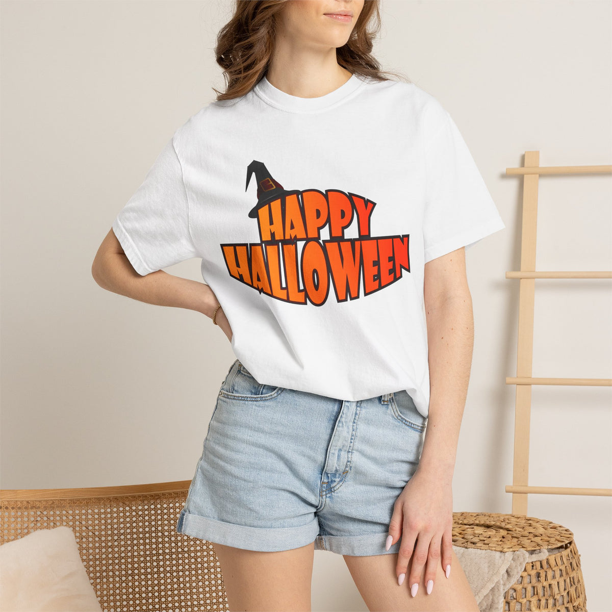 Halloween Icons T-Shirt — "Happy Halloween" Graphic Tee with Spooky Back Illustrations