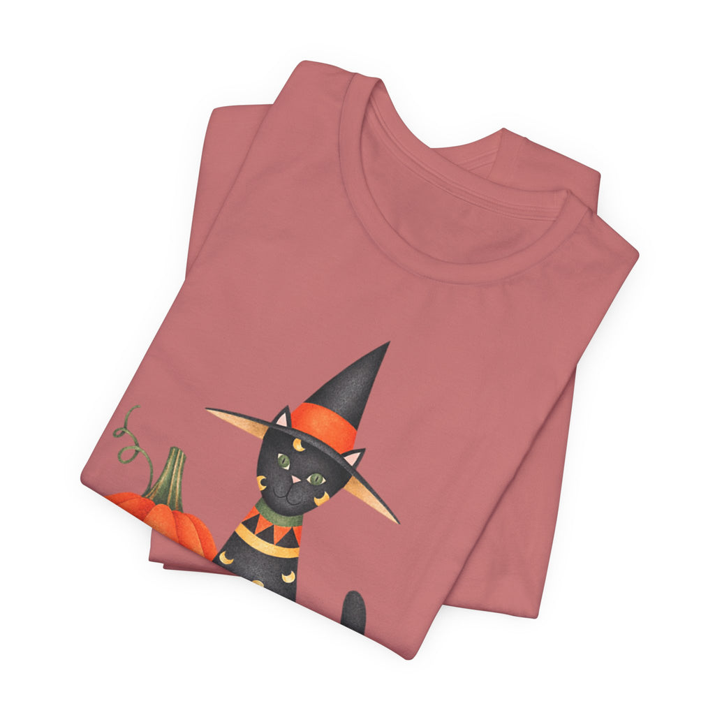 Halloween Cat Tee, Spooky Cat Shirt, Unisex Halloween T-Shirt, Pumpkin Cat Apparel, Halloween Costume Tee