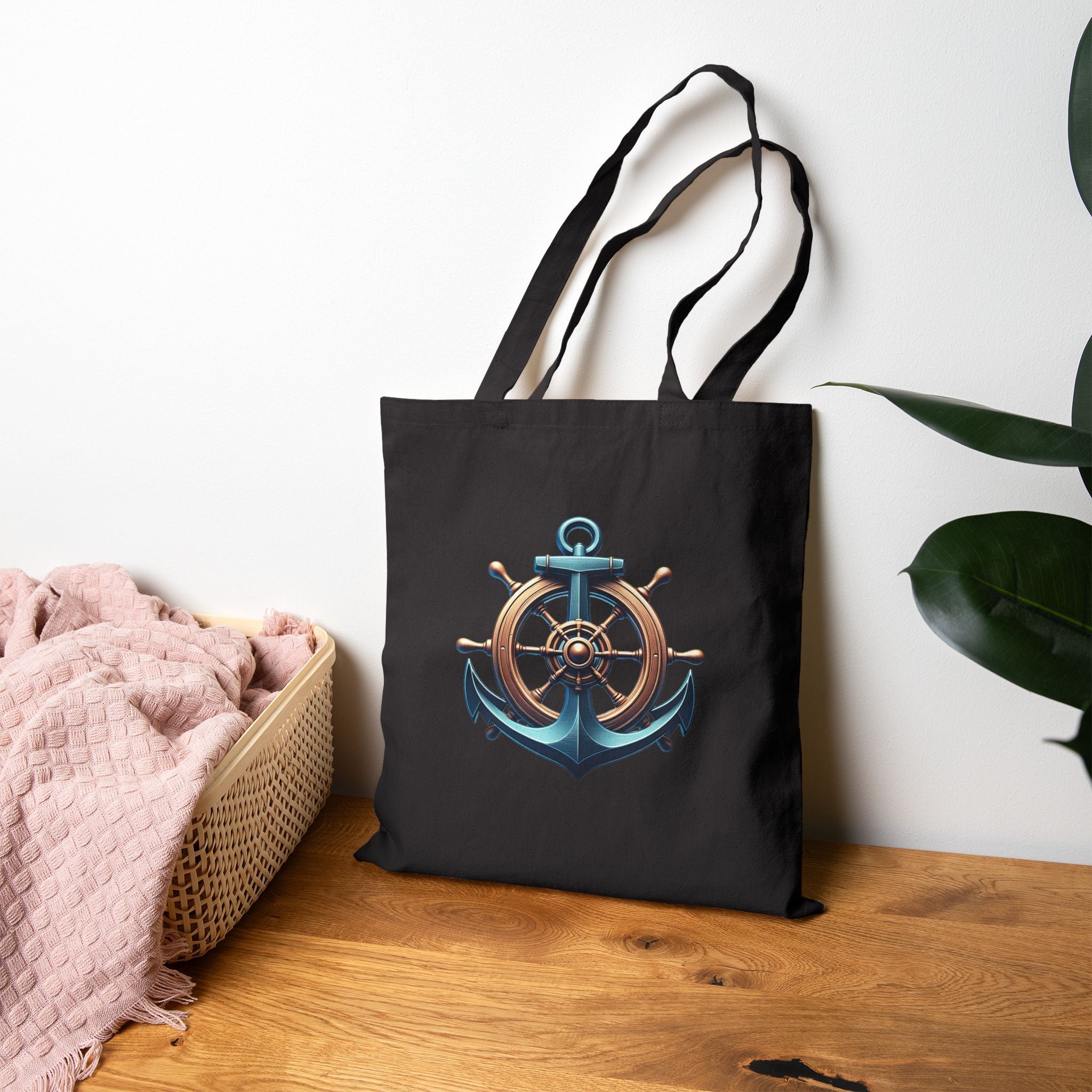 Pirate Skull & Anchor Canvas Tote Bag — Nautical Pirate Beach Shopping Tote