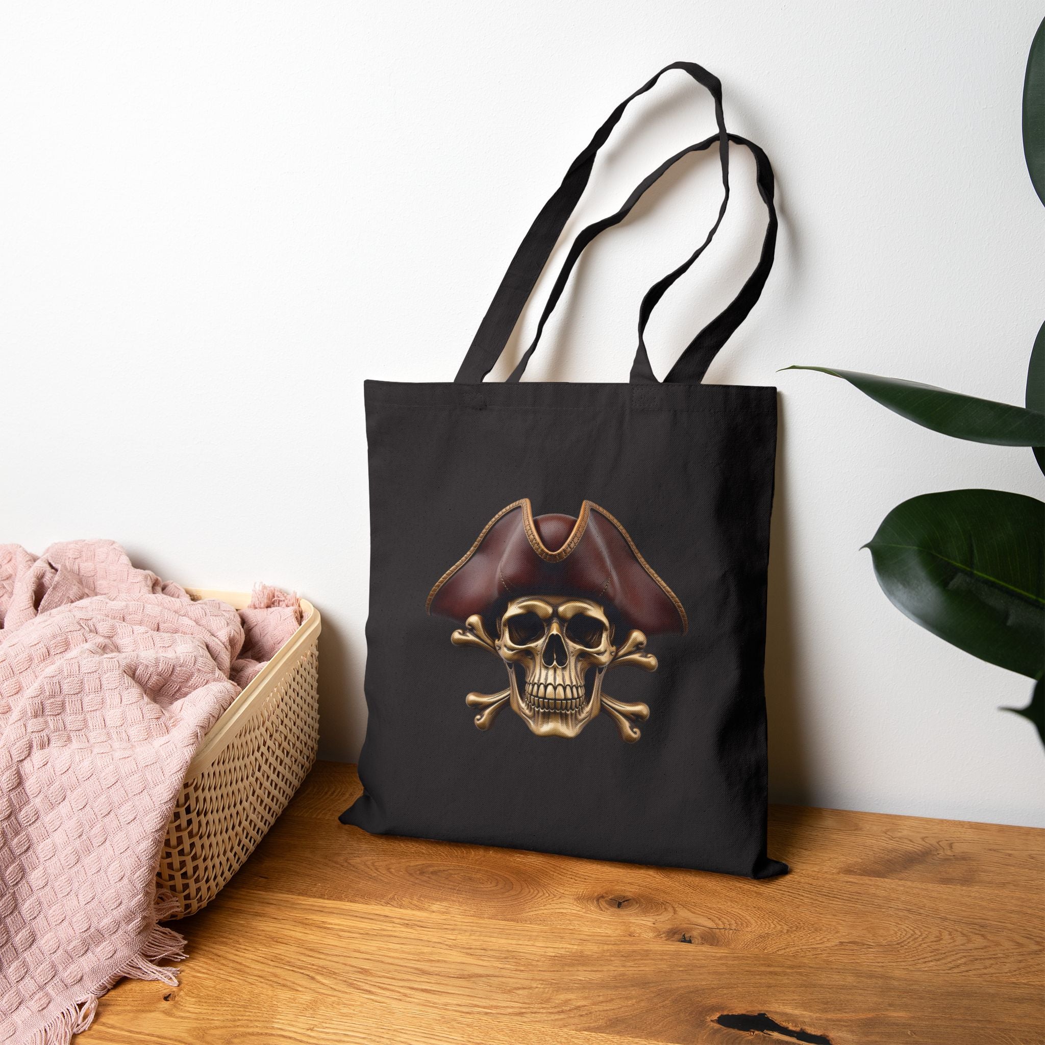 Pirate Skull & Anchor Canvas Tote Bag — Nautical Pirate Beach Shopping Tote