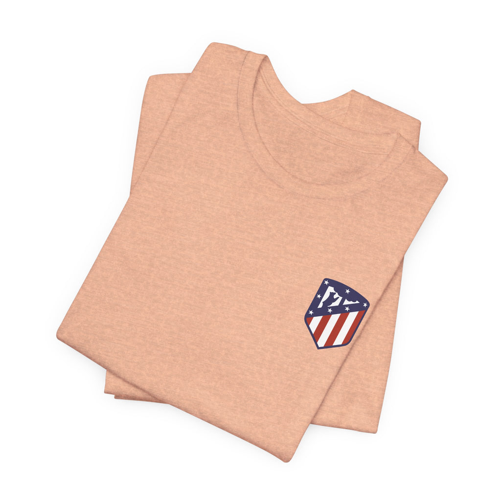 Atletico Madrid Shield T-Shirt Front Chest & Sleeve Logo Soccer Tee