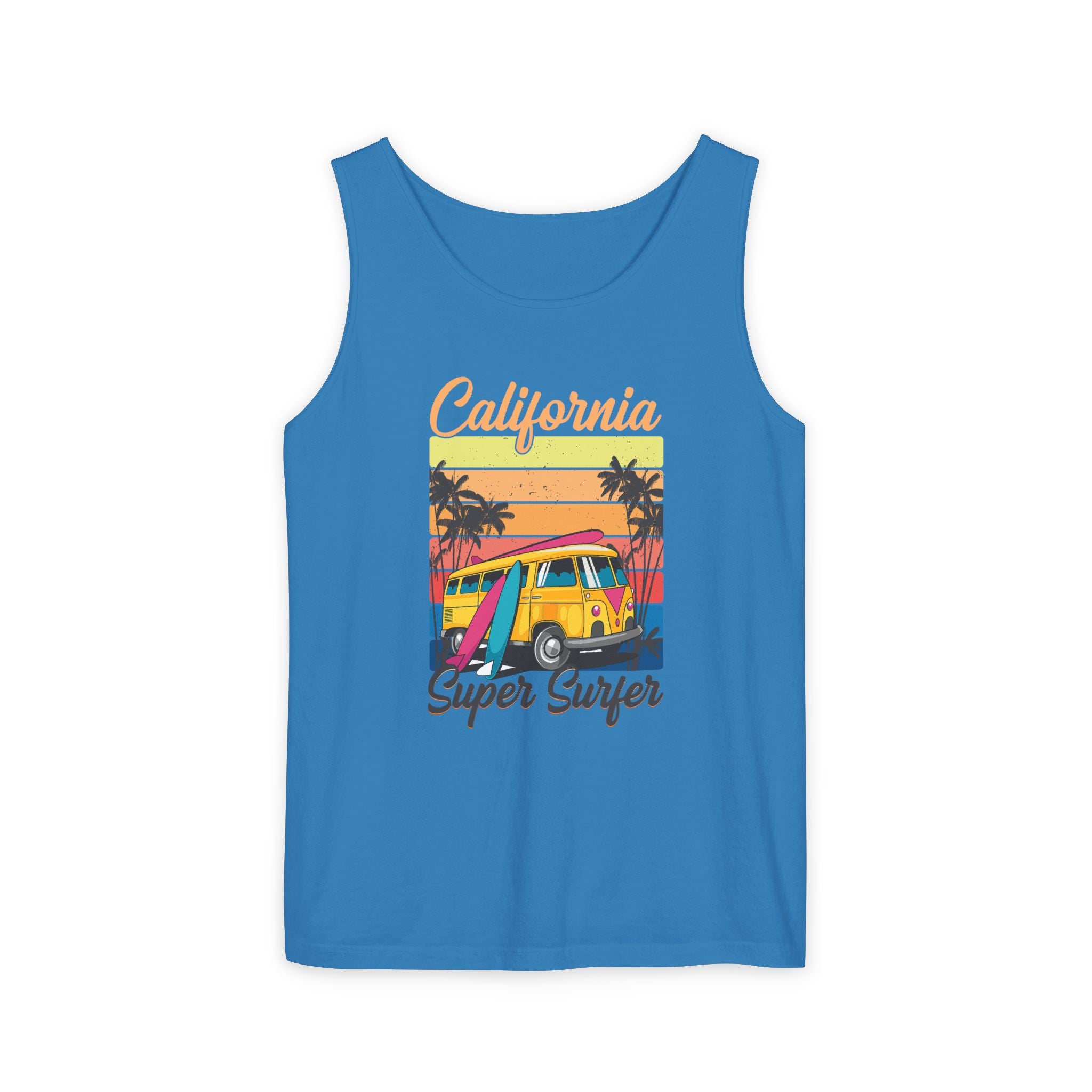 California Super Surfer Tank Top  Vintage Surf Van & Board Beach Graphic
