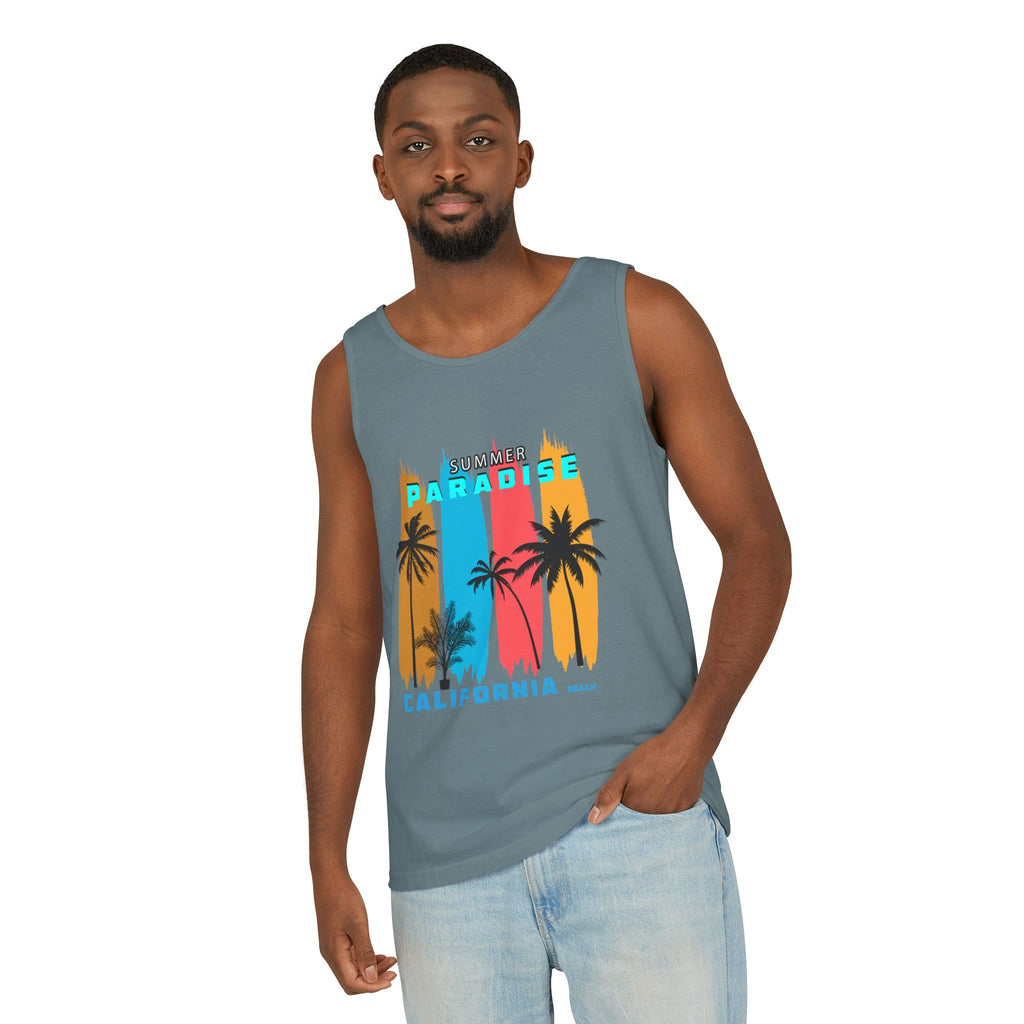 California Paradise Palm Tank Top Retro Beach Sunset Graphic