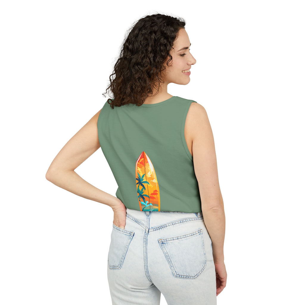 California Paradise Palm Tank Top Retro Beach Sunset Graphic
