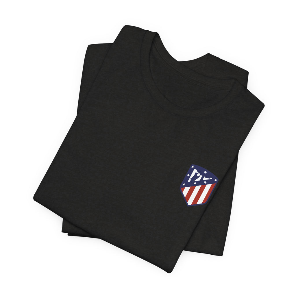 Atletico Madrid Shield T-Shirt Front Chest & Sleeve Logo Soccer Tee