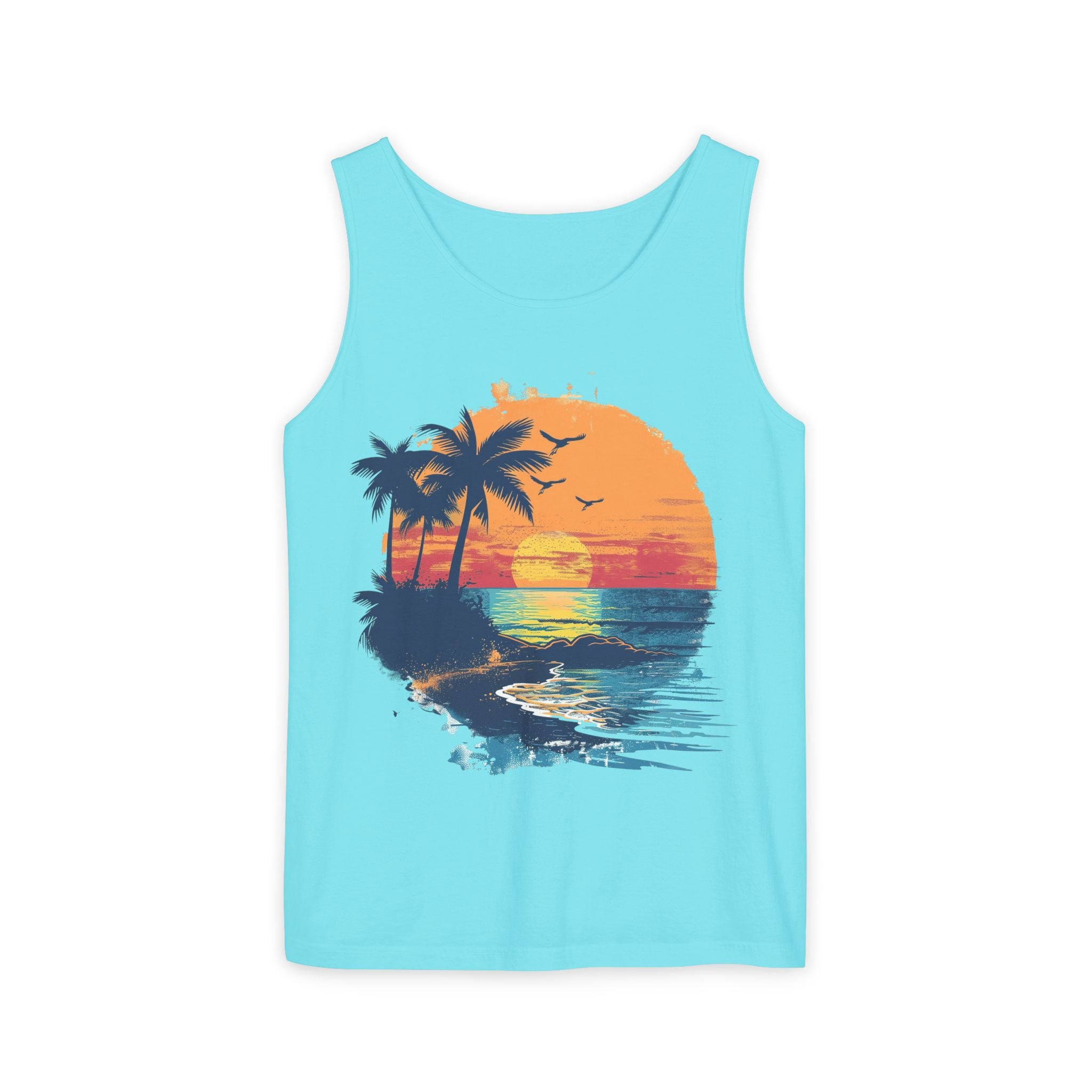 Tropical Sunset Tank Top Palm Tree Beach Graphic Tank