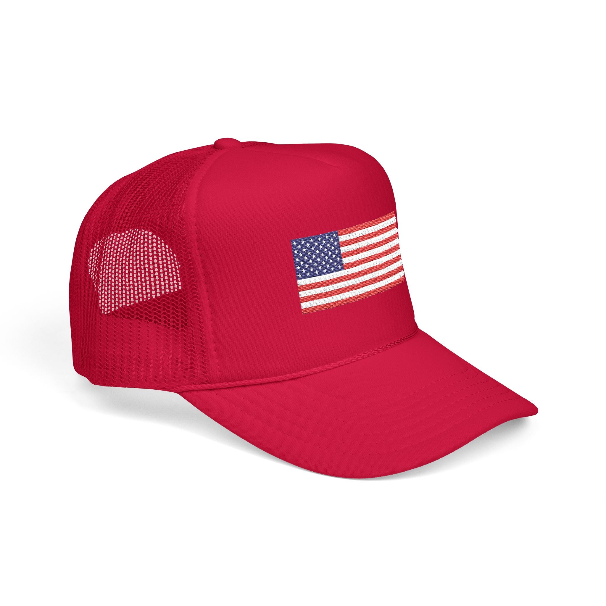Embroidered American Flag Trucker Hat Patriotic Foam Mesh Cap