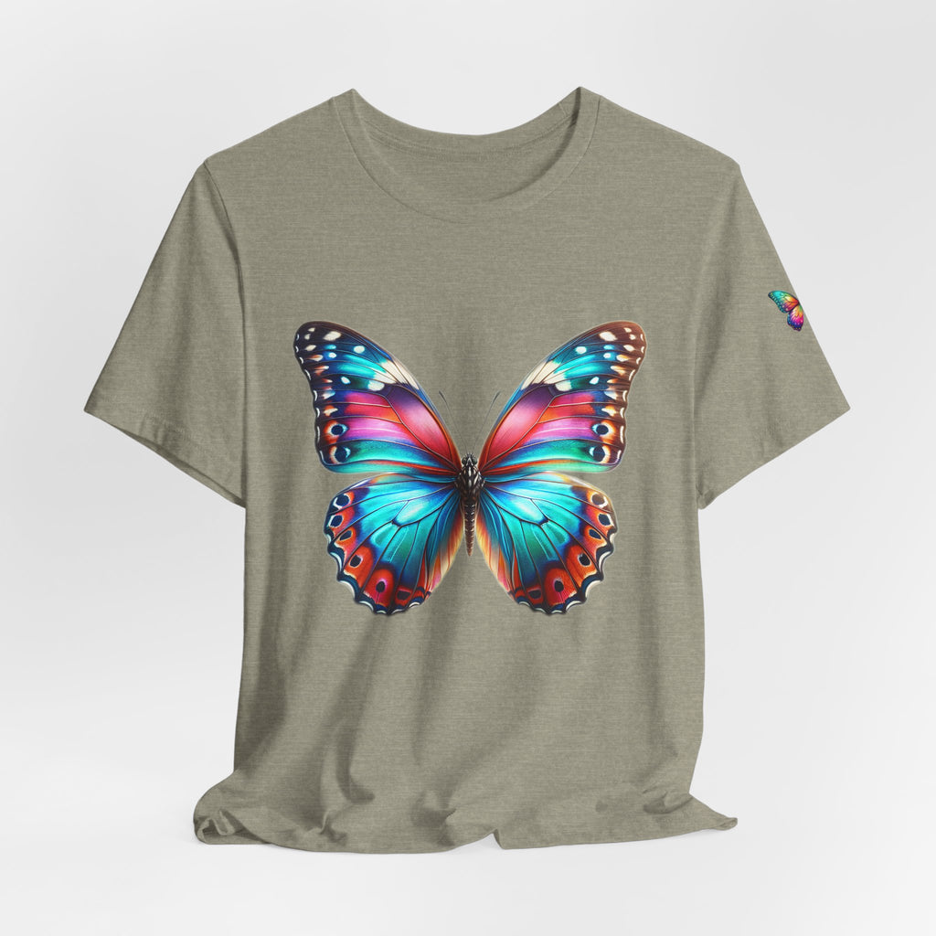 Vibrant Rainbow Butterfly Tee Colorful Monarch Wing Graphic