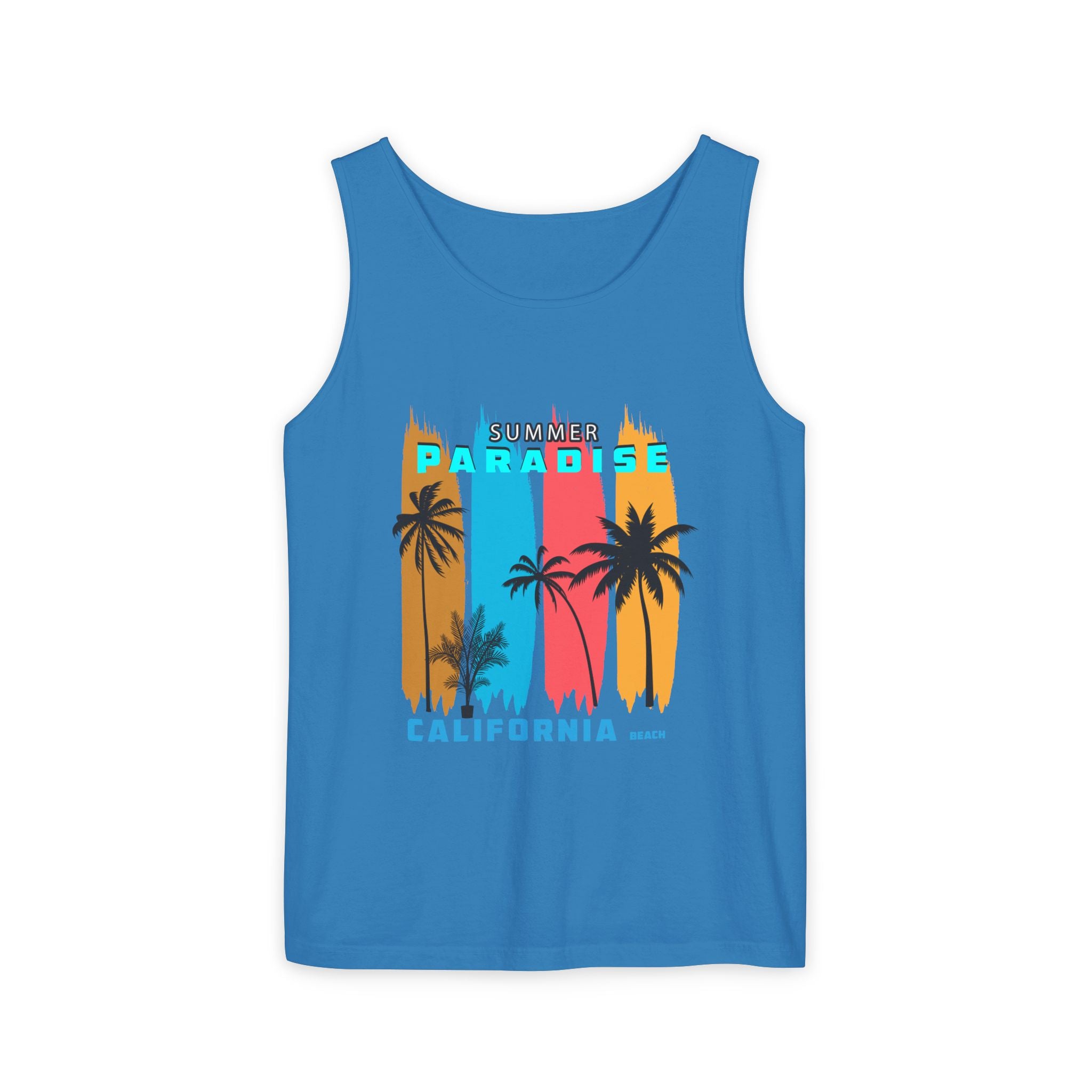 California Paradise Palm Tank Top Retro Beach Sunset Graphic