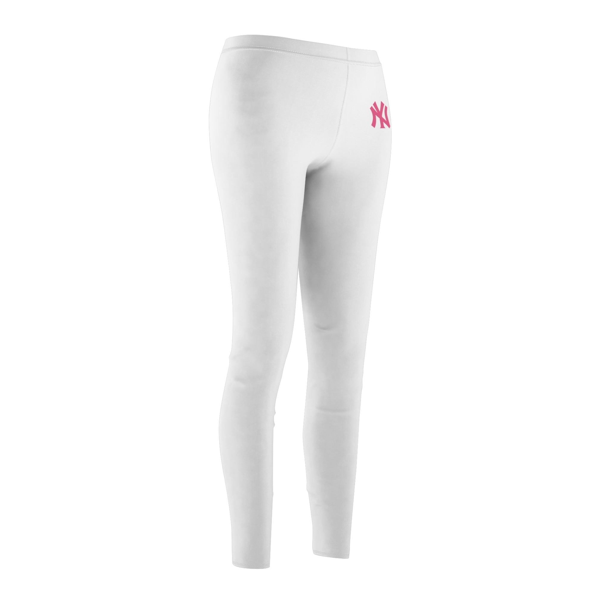 White Women's Leggings with Pink NY Logo Casual Athletic Everyday Wear