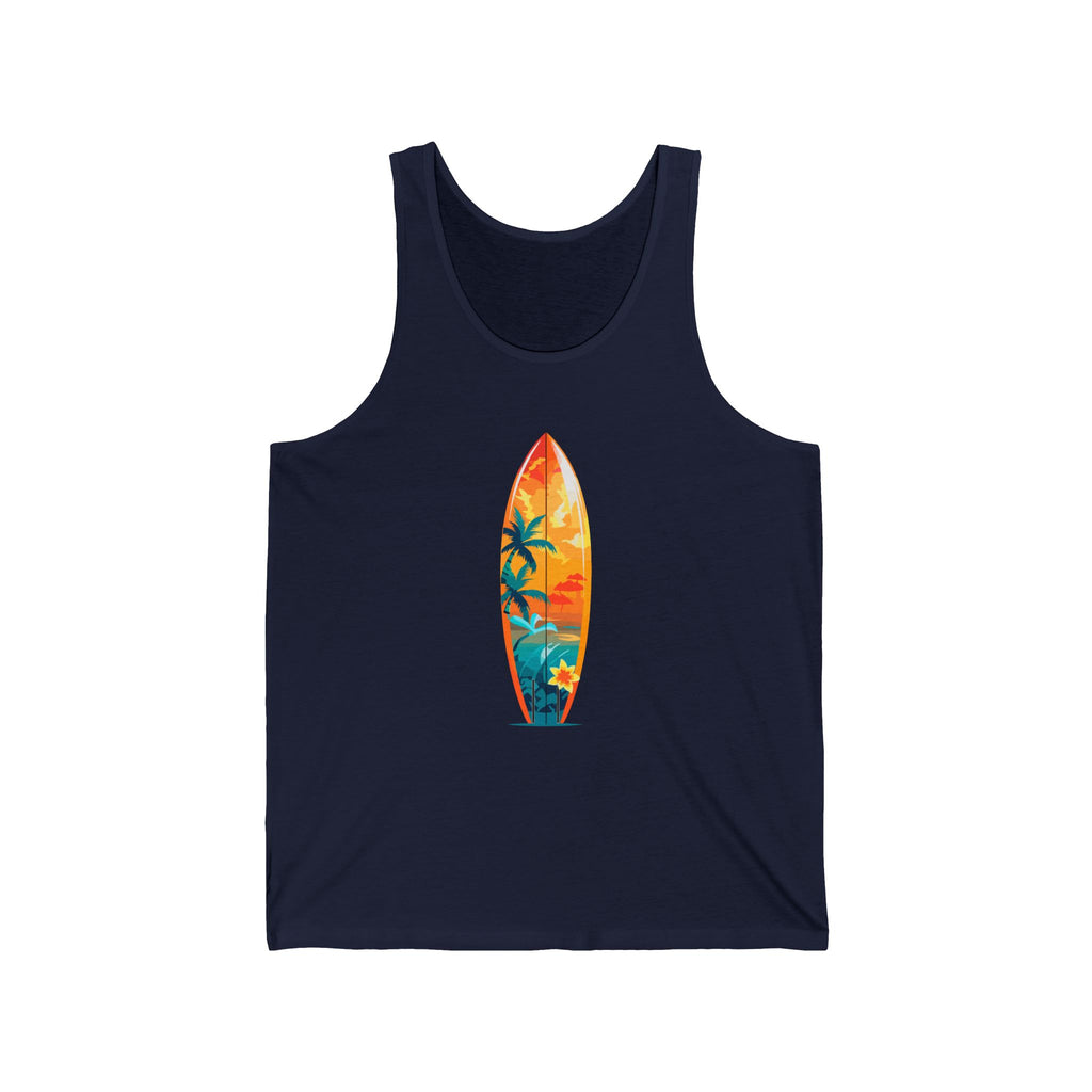Surfboard Graphic Tank Top Tropical Sunset Surfing Design