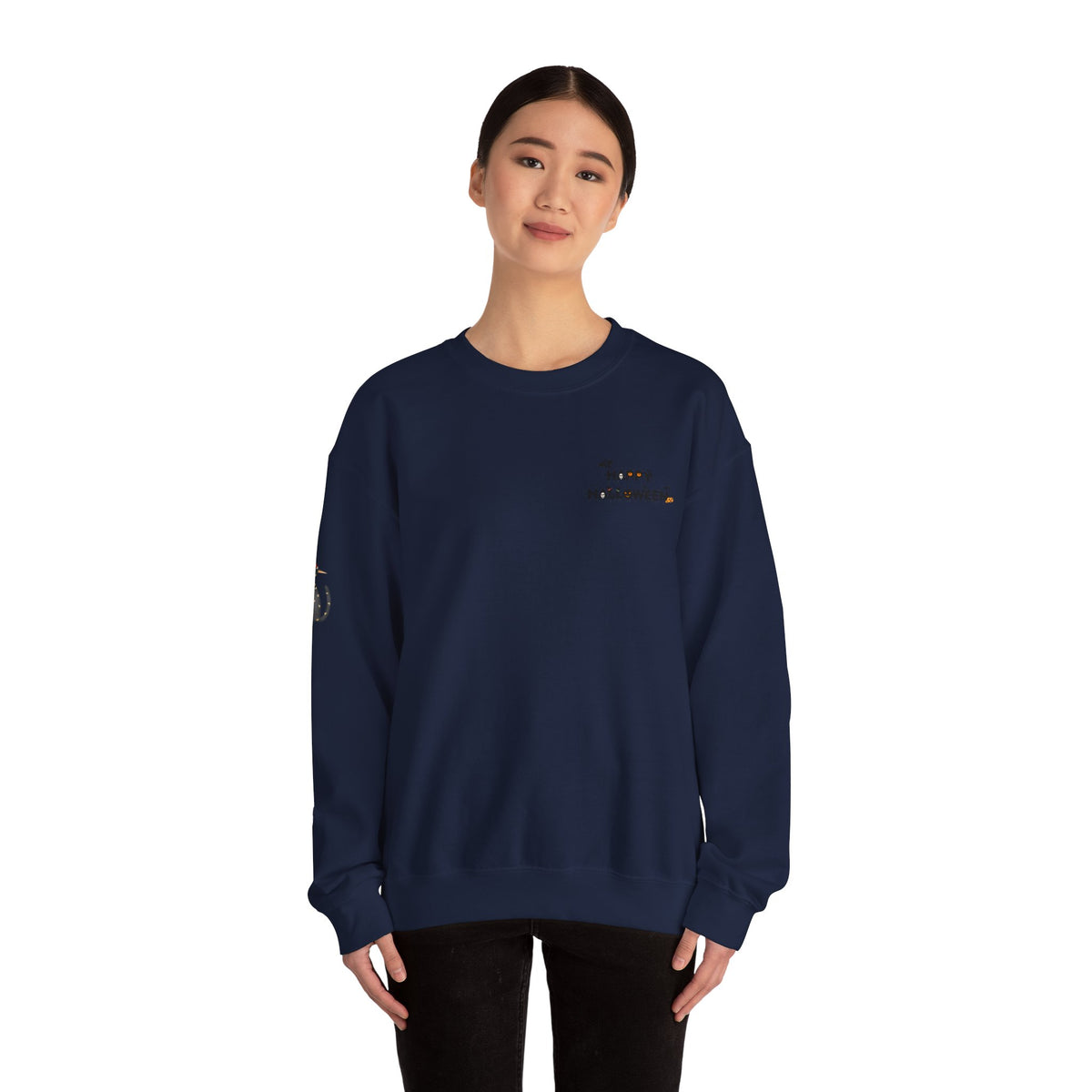 Halloween Candy Crewneck Sweatshirt — 'Happy Halloween' Jack-o'-Lantern & Candy Design