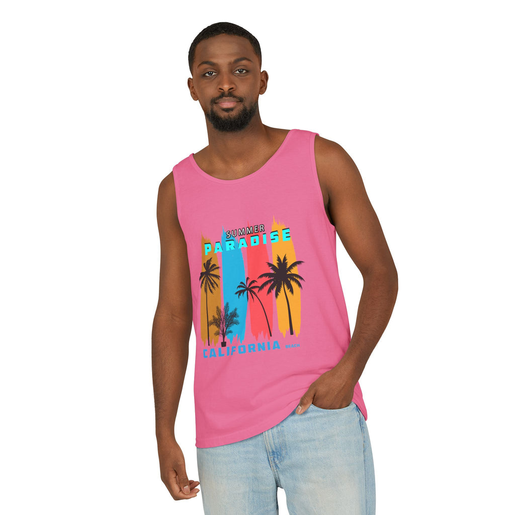 California Paradise Palm Tank Top Retro Beach Sunset Graphic
