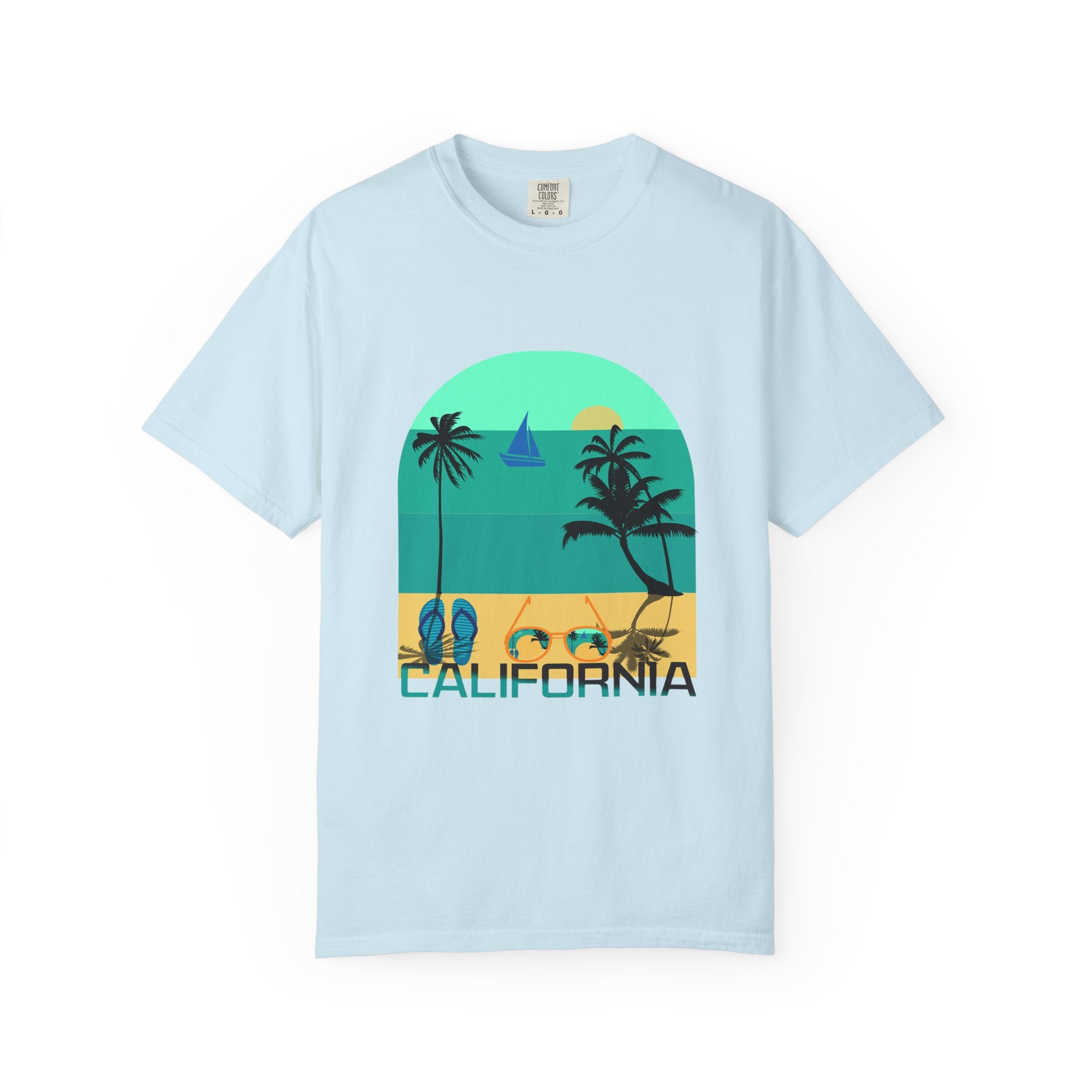 California Beach Surf T-Shirt  Retro Palm Trees & ‘SURFING’ Graphic