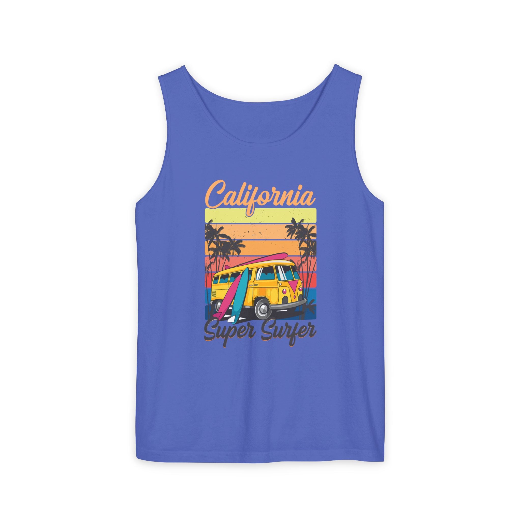 California Super Surfer Tank Top  Vintage Surf Van & Board Beach Graphic