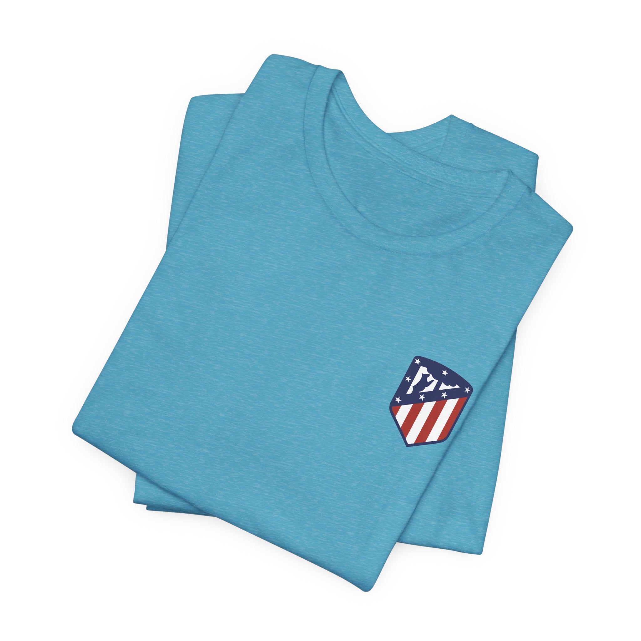 Atletico Madrid Shield T-Shirt Front Chest & Sleeve Logo Soccer Tee