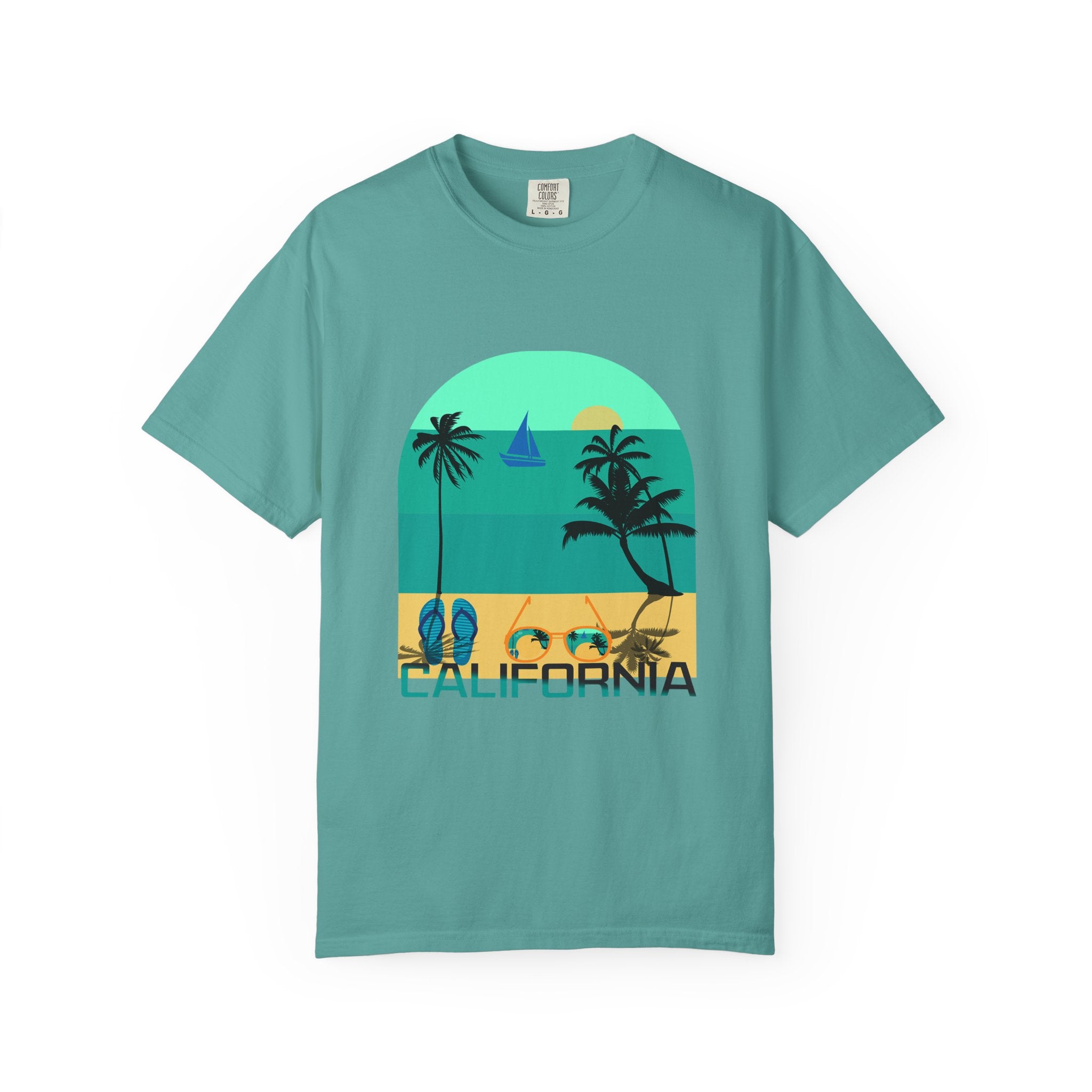 California Beach Surf T-Shirt  Retro Palm Trees & ‘SURFING’ Graphic