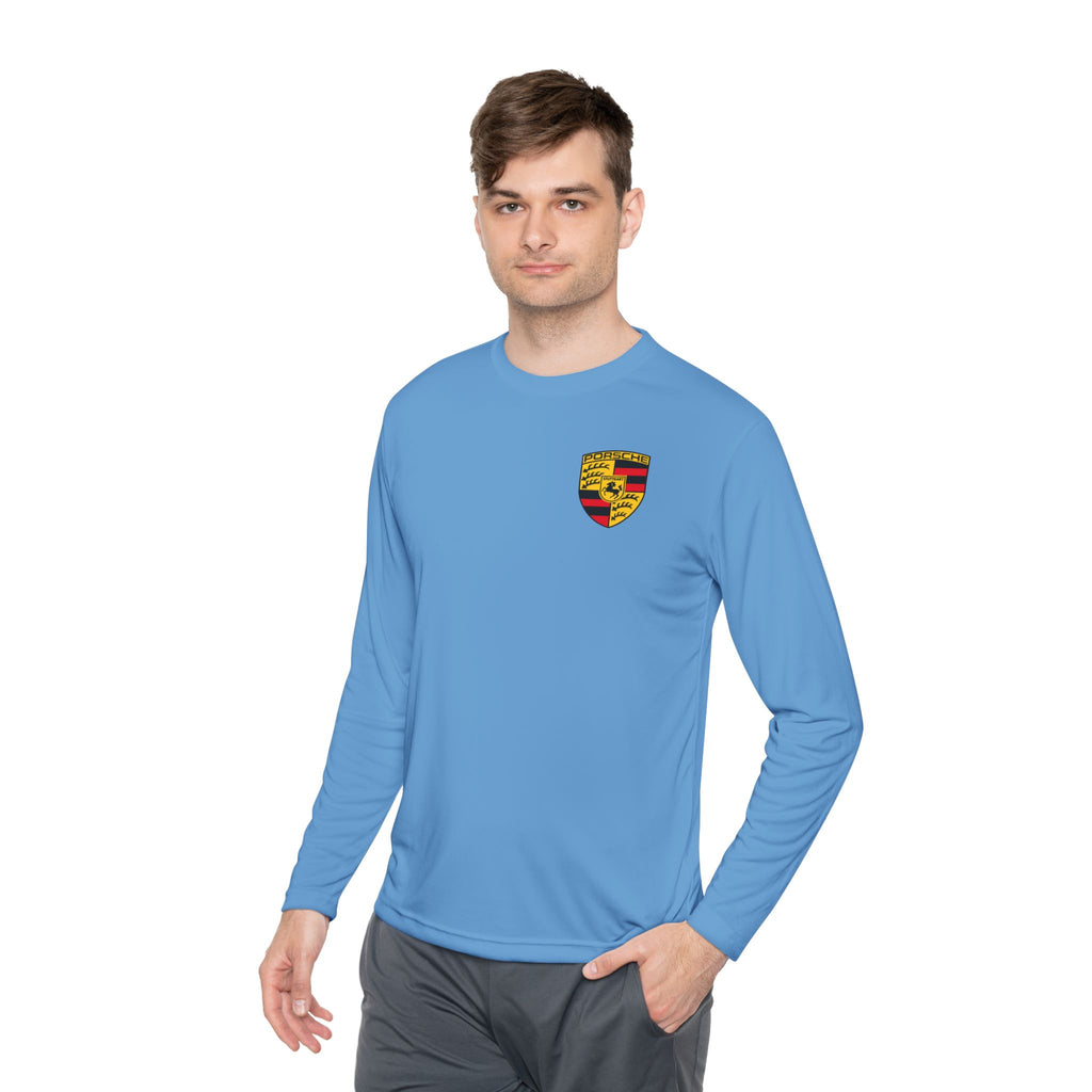 Porsche Racing Graphic Long Sleeve Tee Sports Car Crest and Rear View Print
