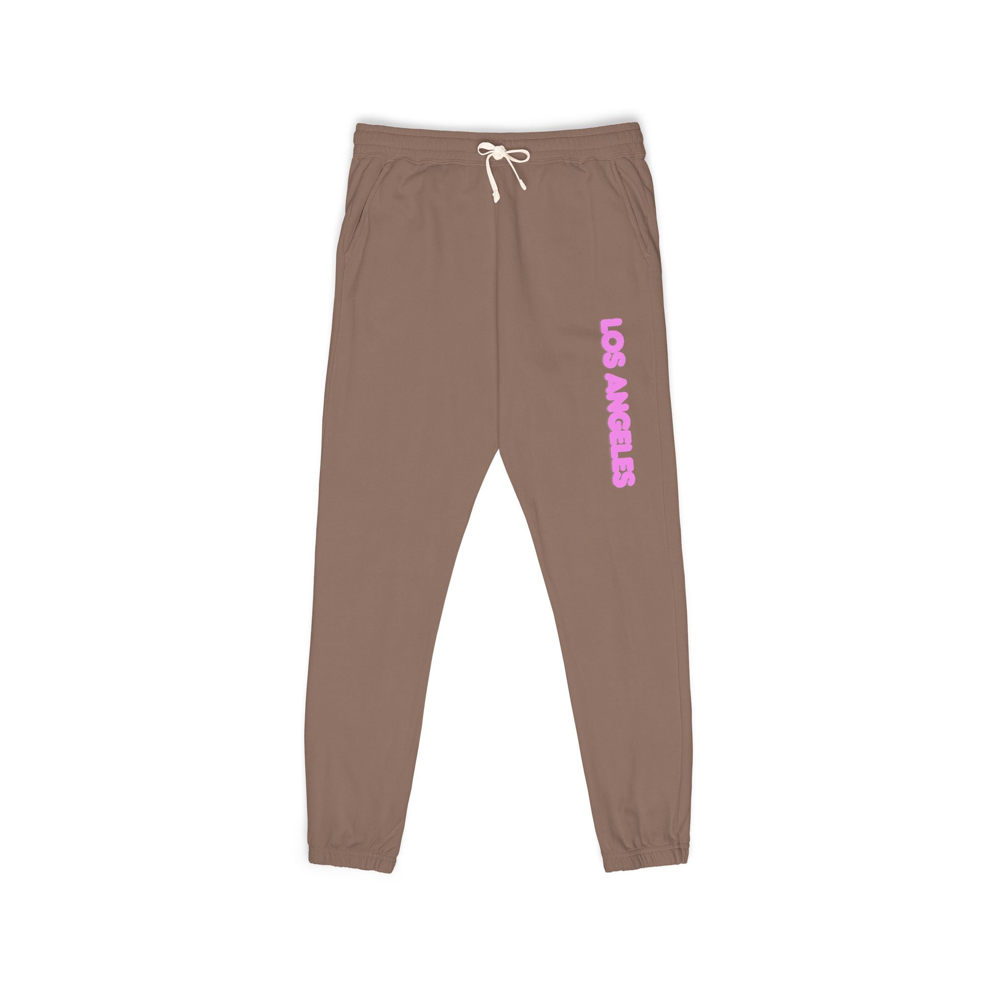 Los Angeles Pink Script Sweatpants  Garment-Dyed Fleece Joggers