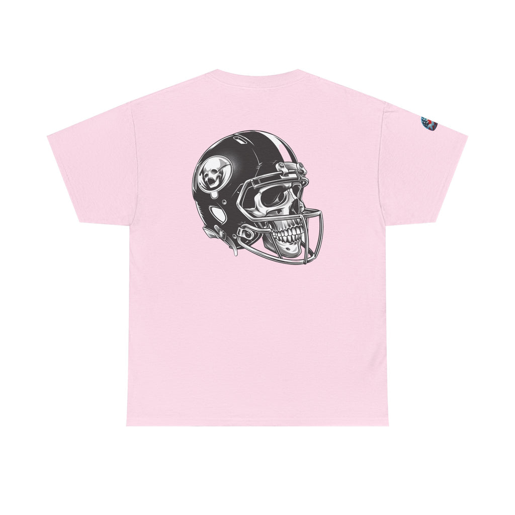 Skull Helmet Football Tee — Grunge Athletic Graphic T‑Shirt