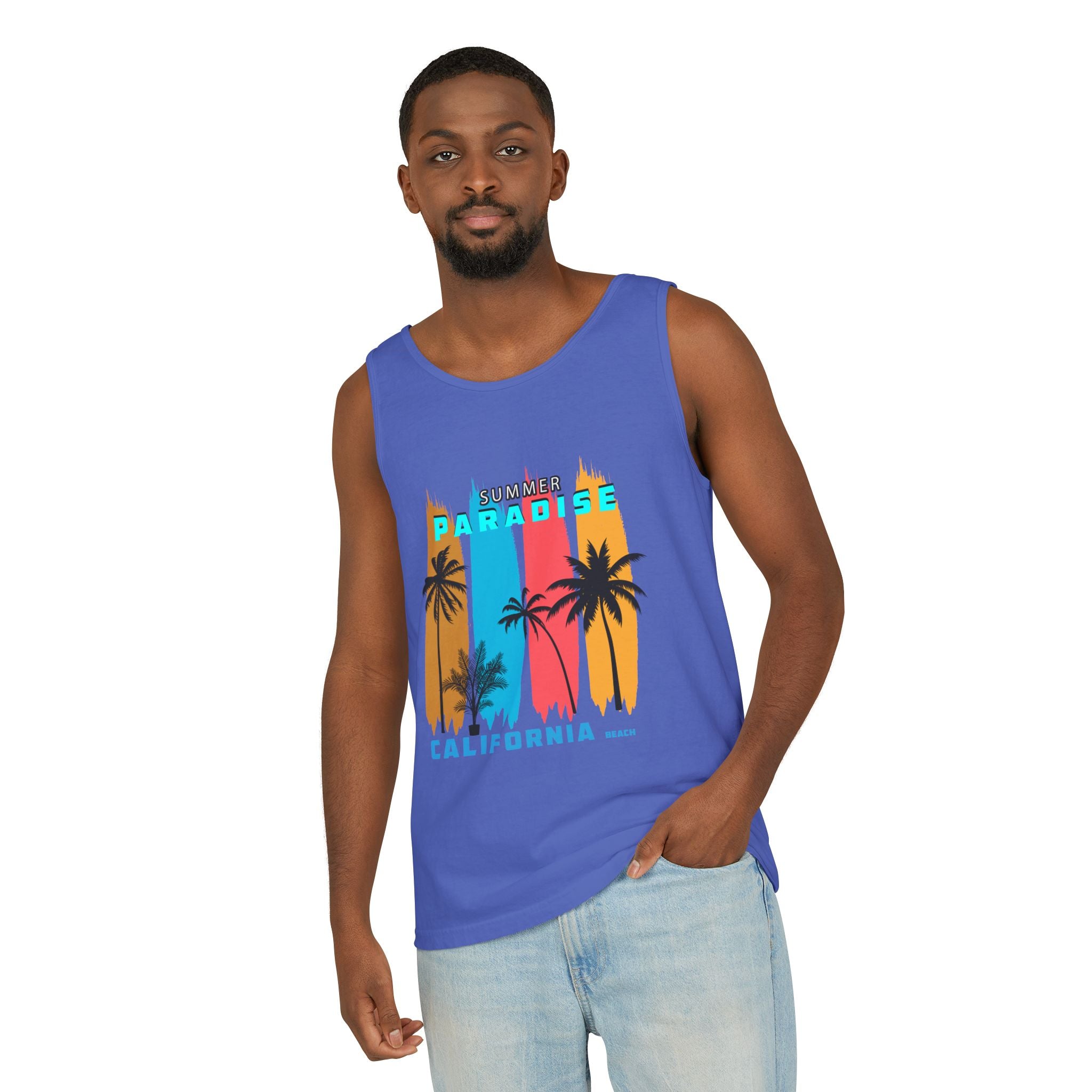 California Paradise Palm Tank Top Retro Beach Sunset Graphic