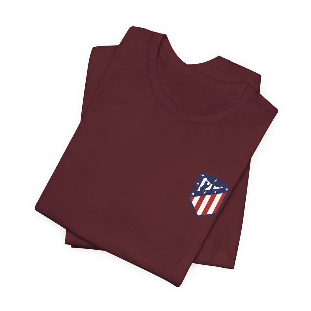 Atletico Madrid Shield T-Shirt Front Chest & Sleeve Logo Soccer Tee