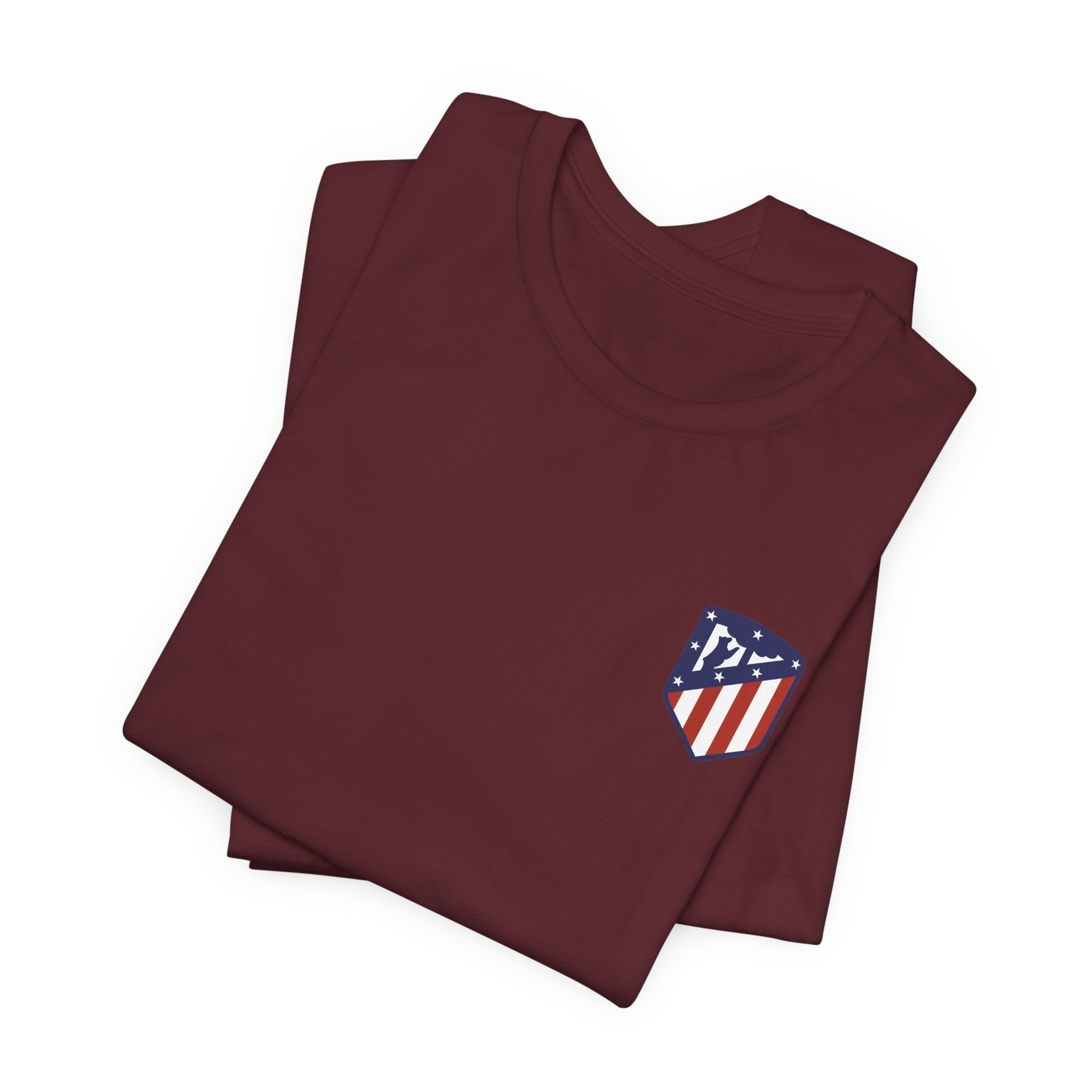 Atletico Madrid Shield T-Shirt Front Chest & Sleeve Logo Soccer Tee