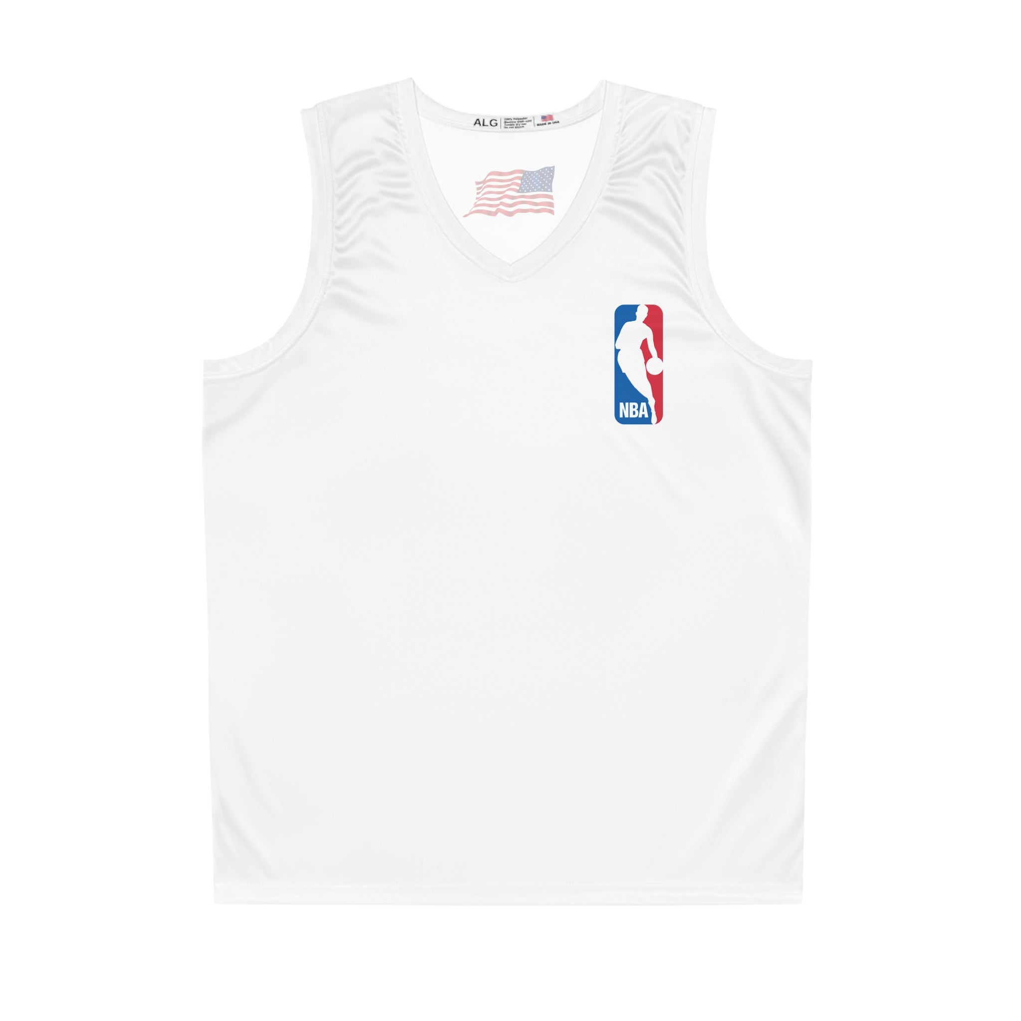 NBA Logo Basketball Jersey  White Mesh Tank with American Flag Accent