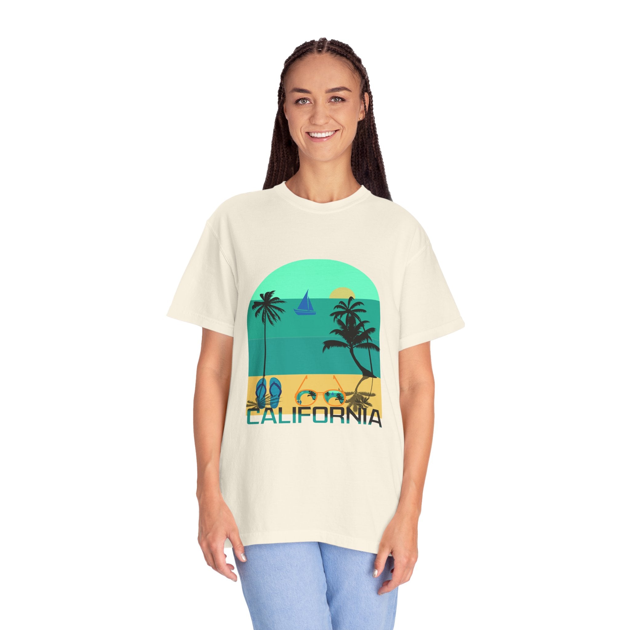 California Beach Surf T-Shirt  Retro Palm Trees & ‘SURFING’ Graphic