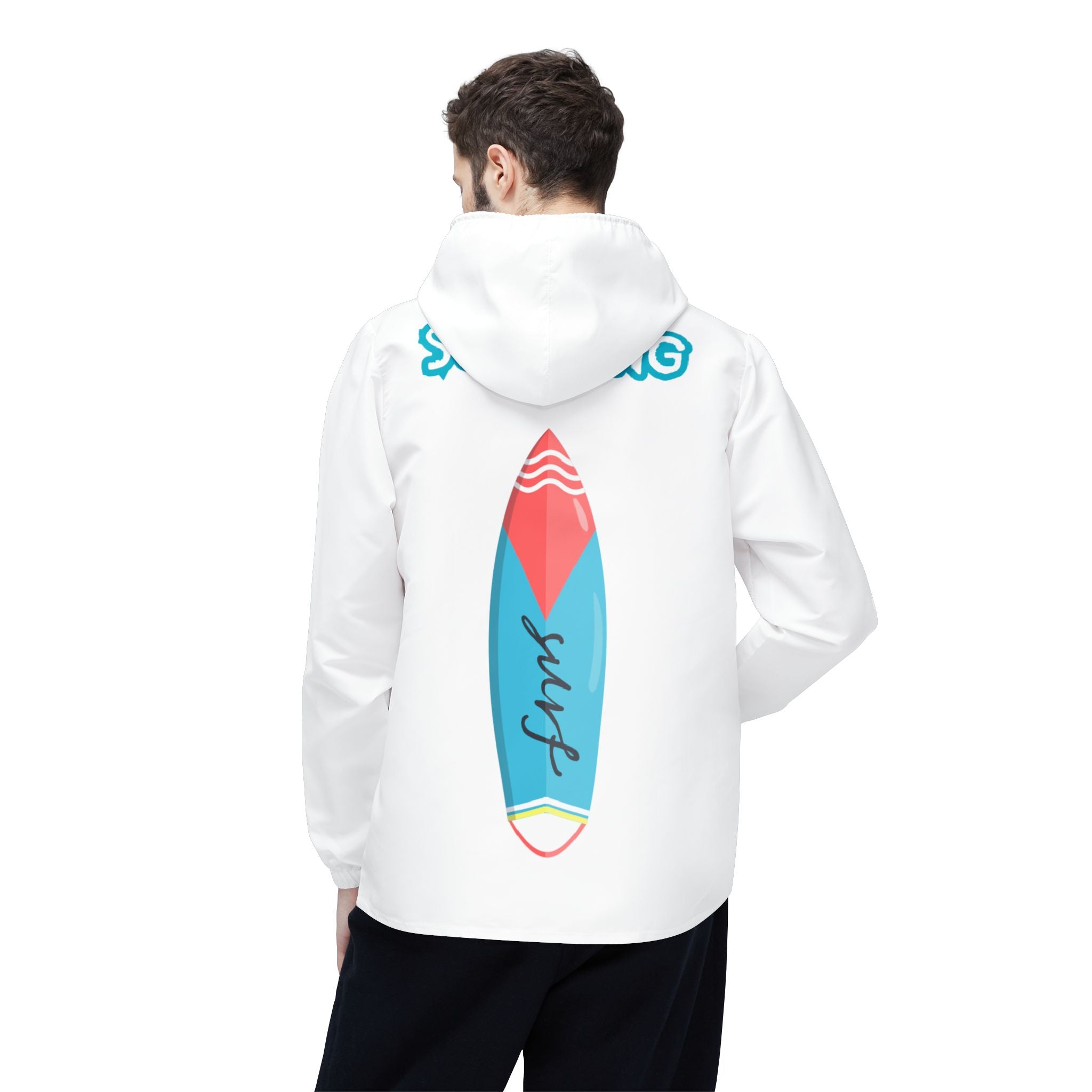 Surfboard Graphic Windbreaker Jacket  Retro Blue & Pink Surf Design