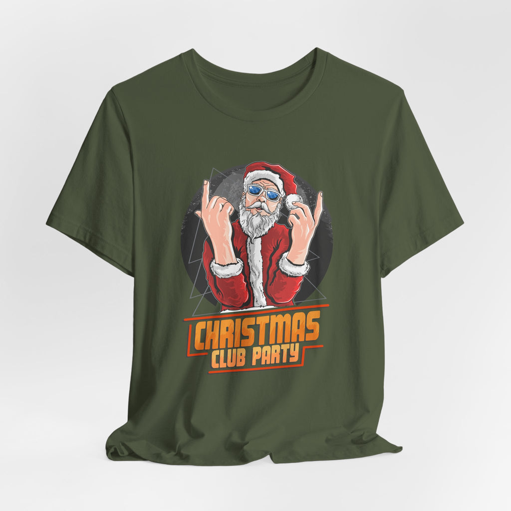 Santa Rocker Christmas Club Party Tee  Retro Holiday Graphic