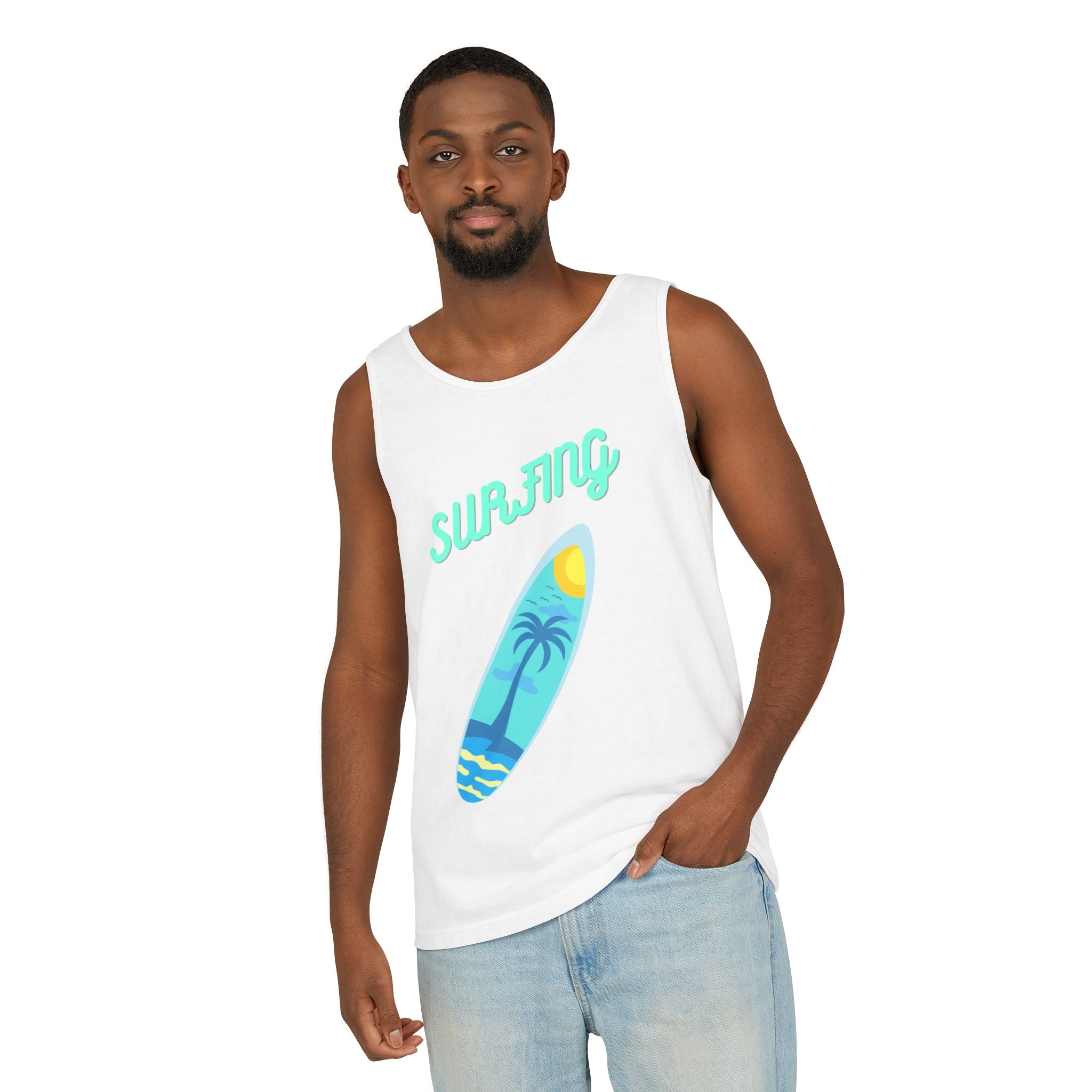 Surfing Graphic Tank Top Tropical Surfboard Beach Vibes