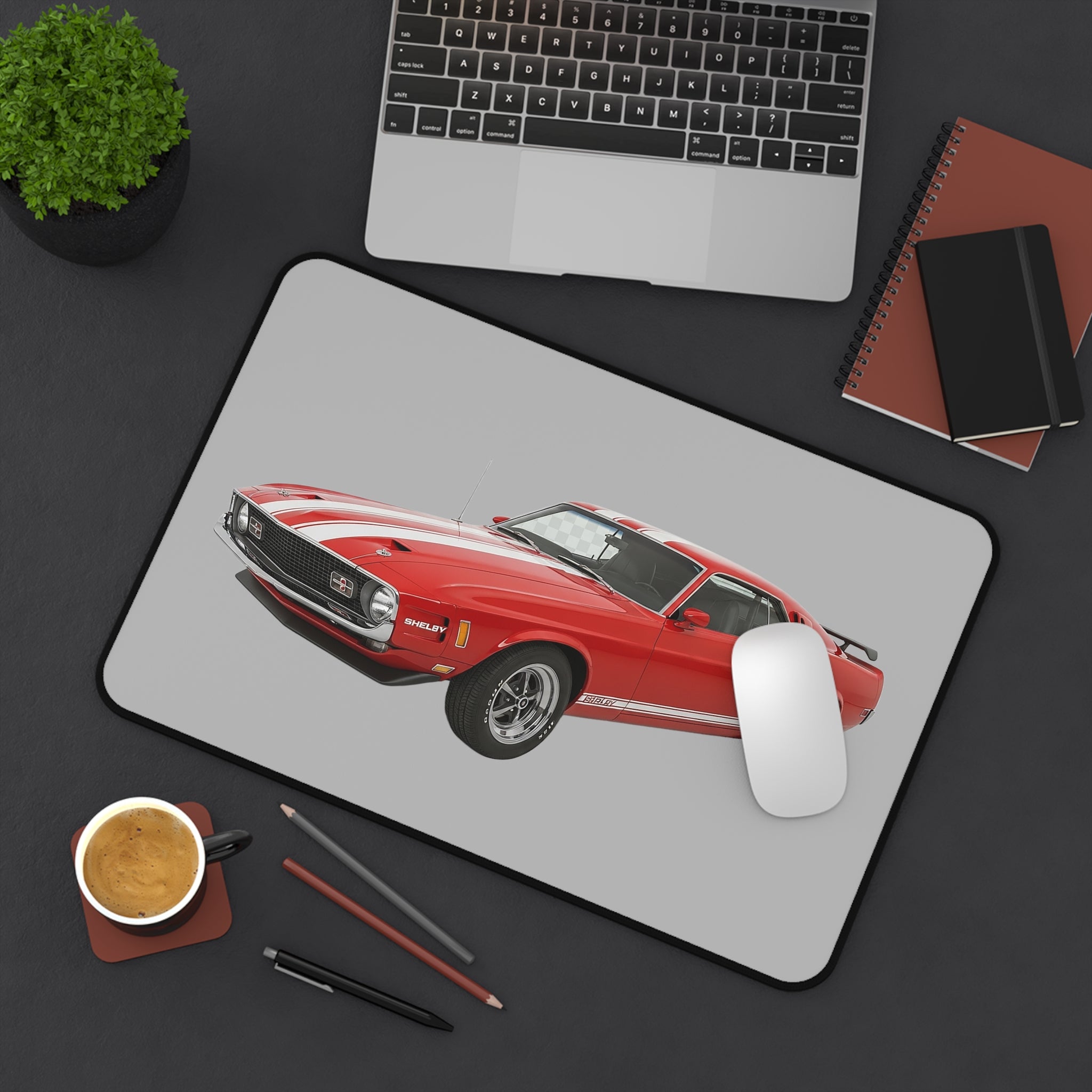 Classic Red Mustang Desk Mat — Vintage Muscle Car Mouse Pad